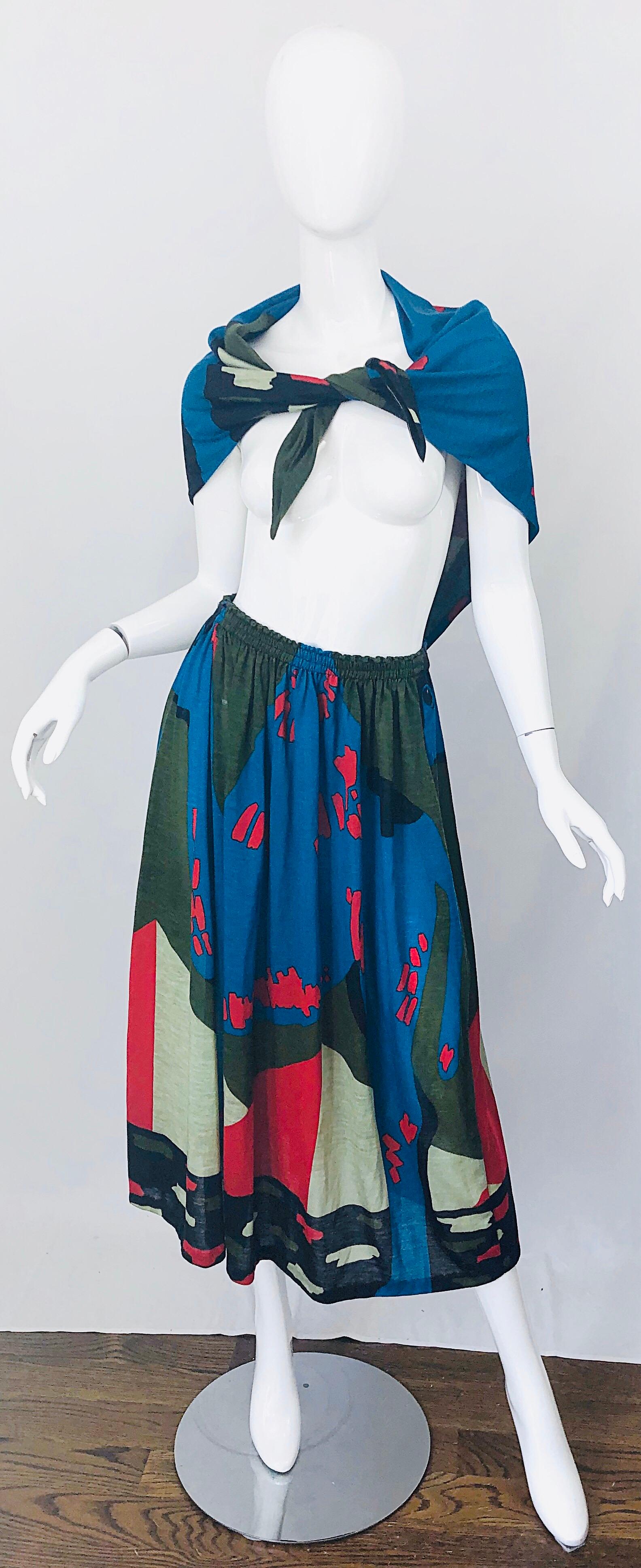 Rare Michaele Vollbracht Spring 1979 Abstract Print Bandeau Skirt Ensemble Dress For Sale 1