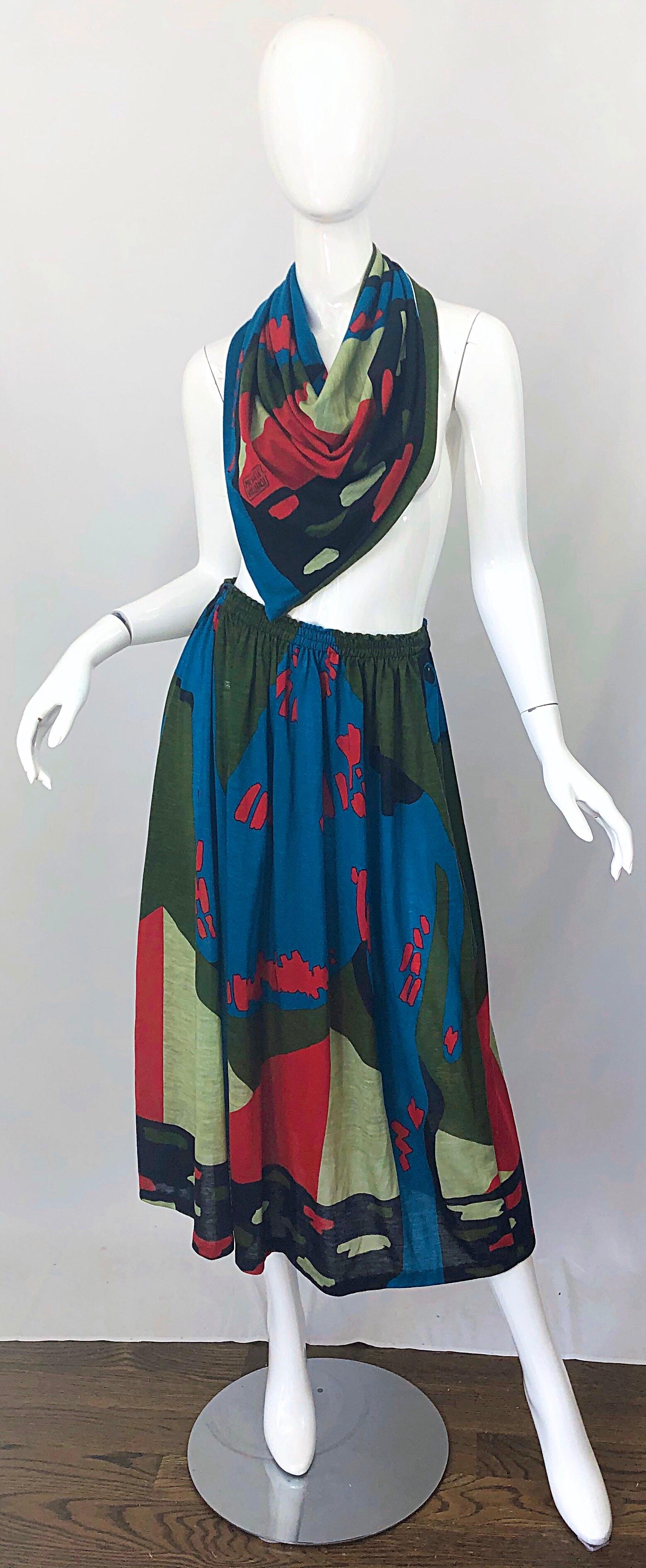 Rare Michaele Vollbracht Spring 1979 Abstract Print Bandeau Skirt Ensemble Dress For Sale 2