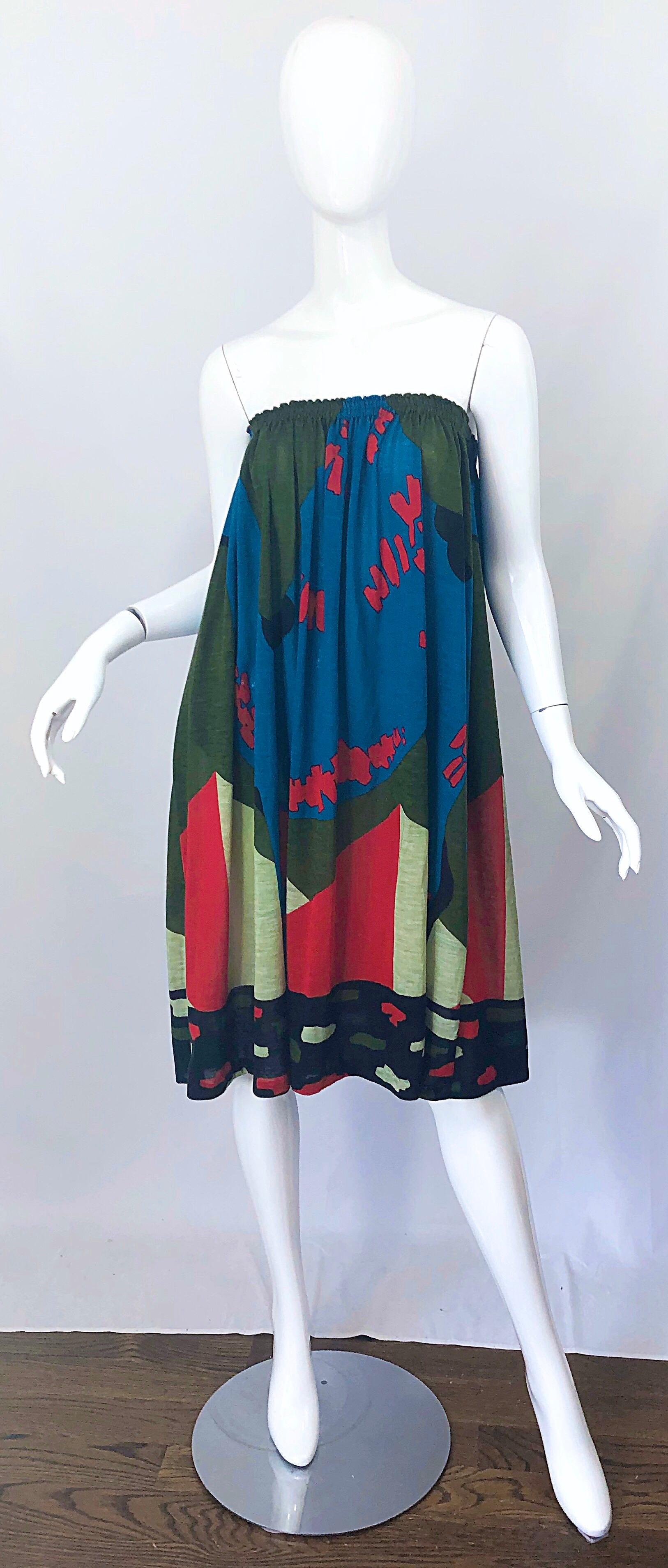 Rare Michaele Vollbracht Spring 1979 Abstract Print Bandeau Skirt Ensemble Dress For Sale 3