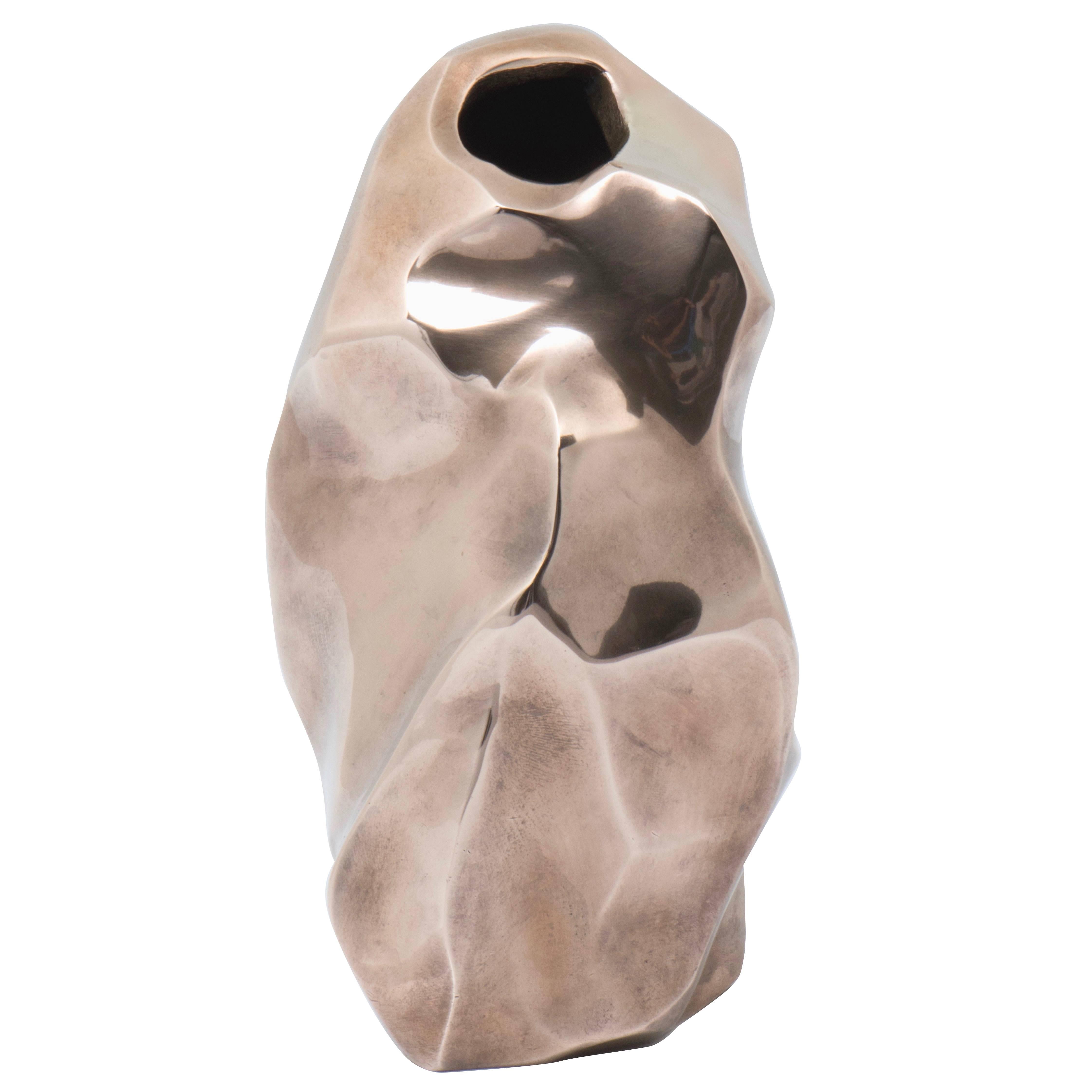 Rare 1960's  Asymmetric Polished Bronze Vase For Sale