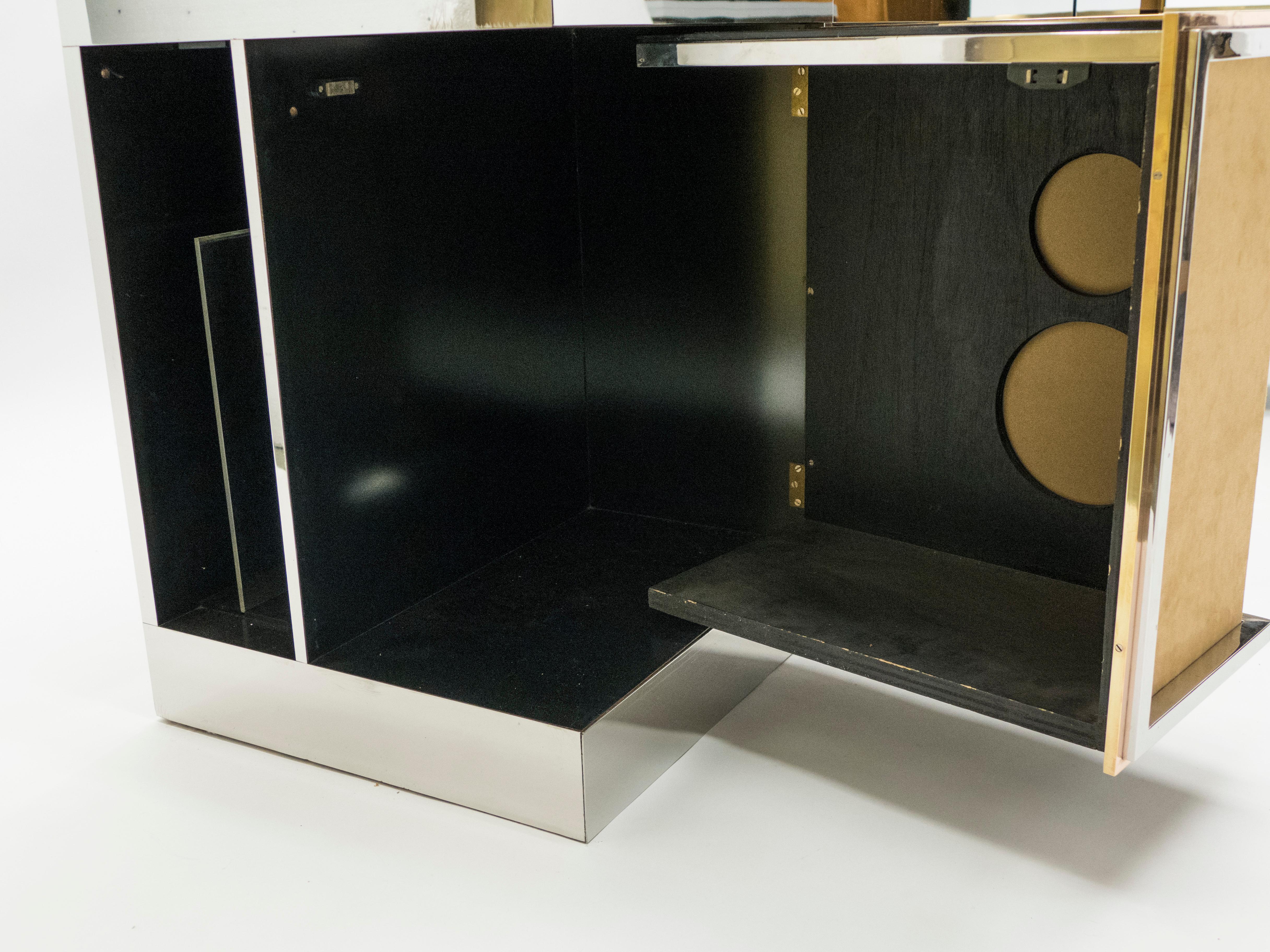 Rare Michel Pigneres Brass Mirrored Suede Sideboard, circa 1969 For Sale 4