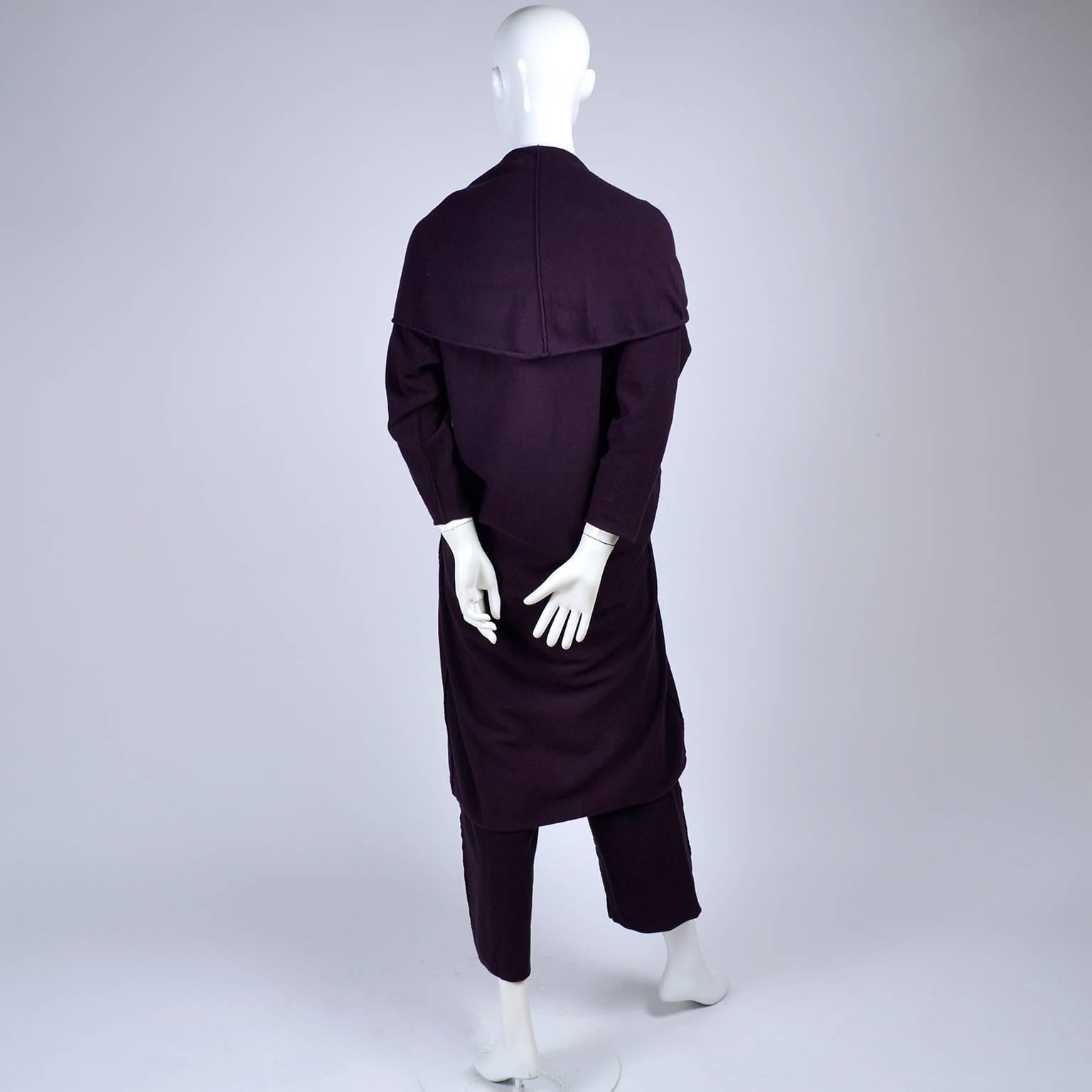 Rare Michele Lamy Rick Owens 1980s Plum Cotton Dress Pants & Scarf Outfit w Hood In Excellent Condition In Portland, OR