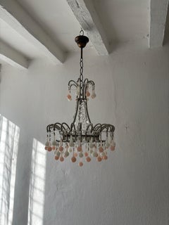 Rare Micro Beaded White and Pink Opaline Drops Chandelier, circa 1920