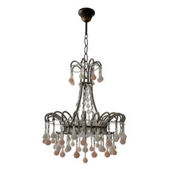 Rare Micro Beaded White and Pink Opaline Drops Chandelier, circa 1920