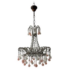 Rare Micro Beaded White and Pink Opaline Drops Chandelier, circa 1920