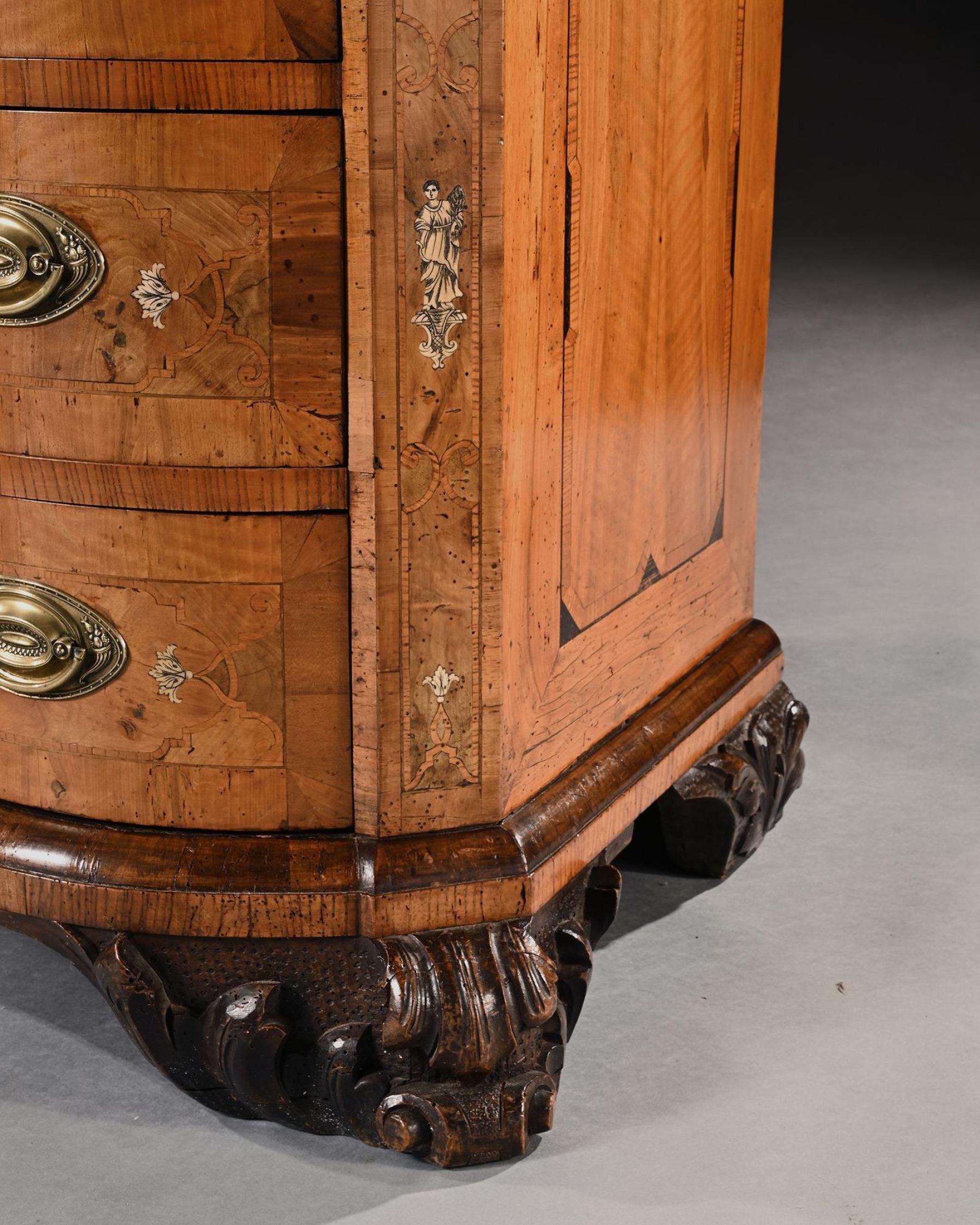 Rare Mid 18th Century German Walnut Pewter & Ivory Marquetry Serpentine Commode For Sale 4