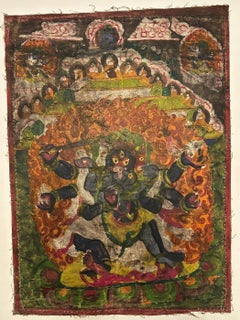 Seltene tibetische Thangka aus der Mitte des 18. Jahrhunderts mit dem sechsarmigen Mahakala, Kloster Sera