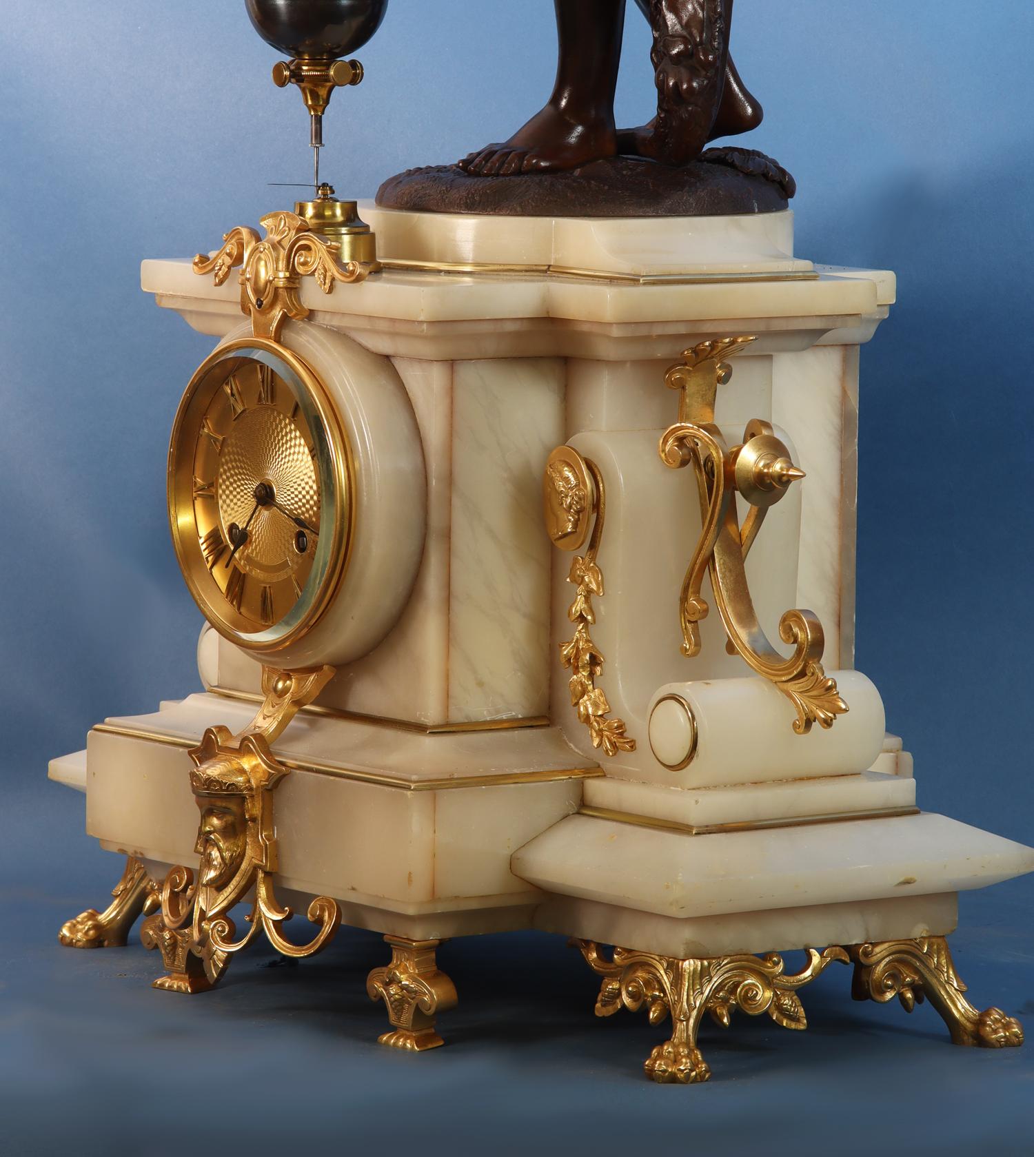French Rare Mid-19th Century Alabaster Conical Clock. For Sale
