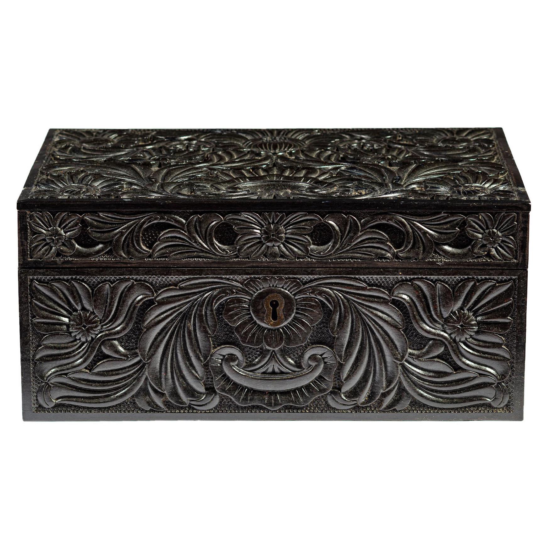 Rare Mid 19th Century Carved Ebony Workbox For Sale