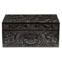 Antique Rare Mid 19th Century Carved Ebony Workbox