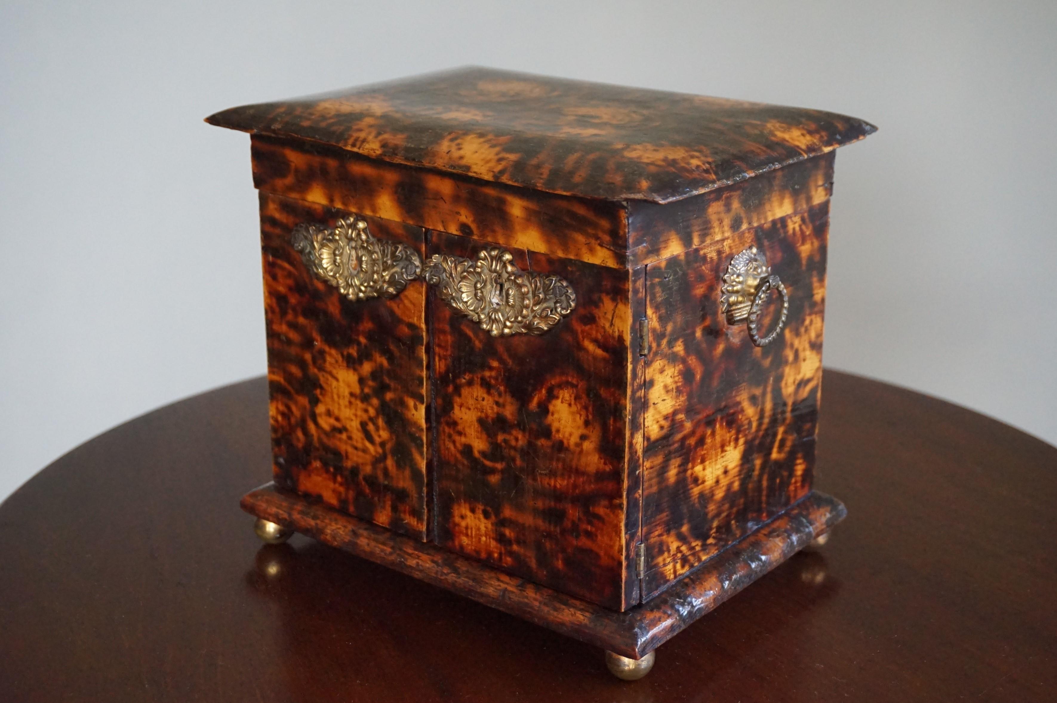 Rare Mid-19th Century Faux Tortoise Shell Jewelry Box & Various Other Purposes  3
