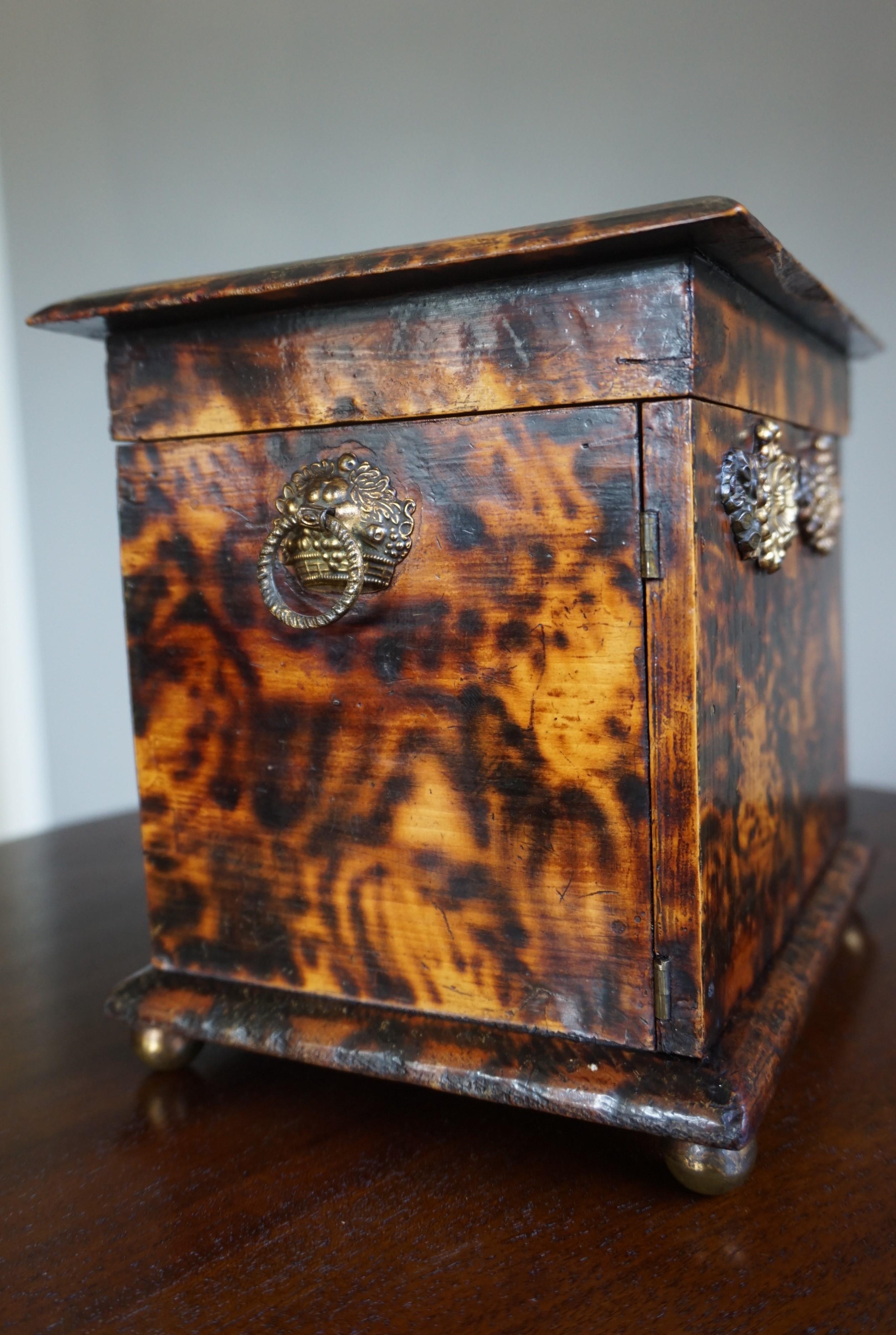Victorian Rare Mid-19th Century Faux Tortoise Shell Jewelry Box & Various Other Purposes 
