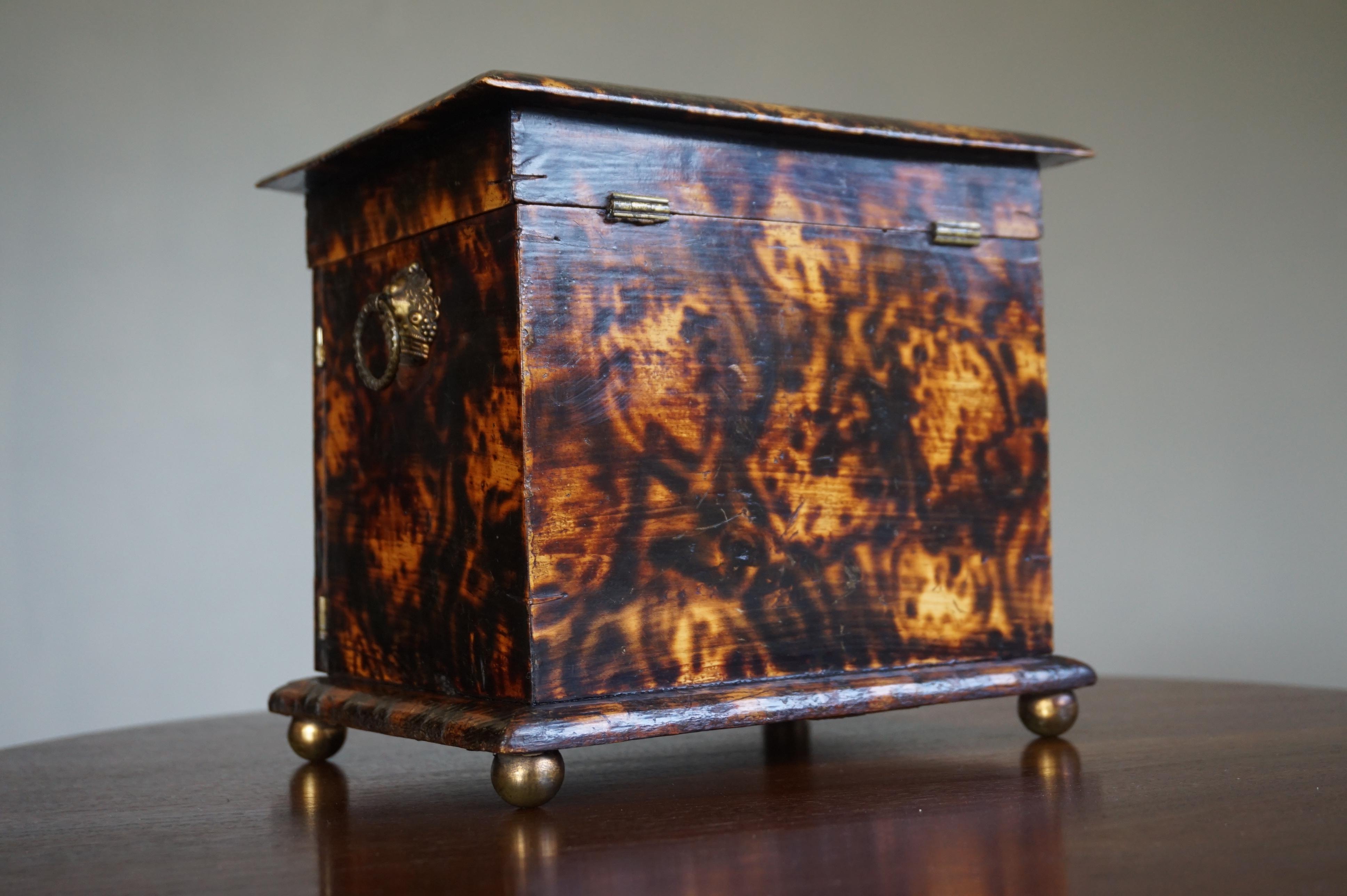 Embossed Rare Mid-19th Century Faux Tortoise Shell Jewelry Box & Various Other Purposes 