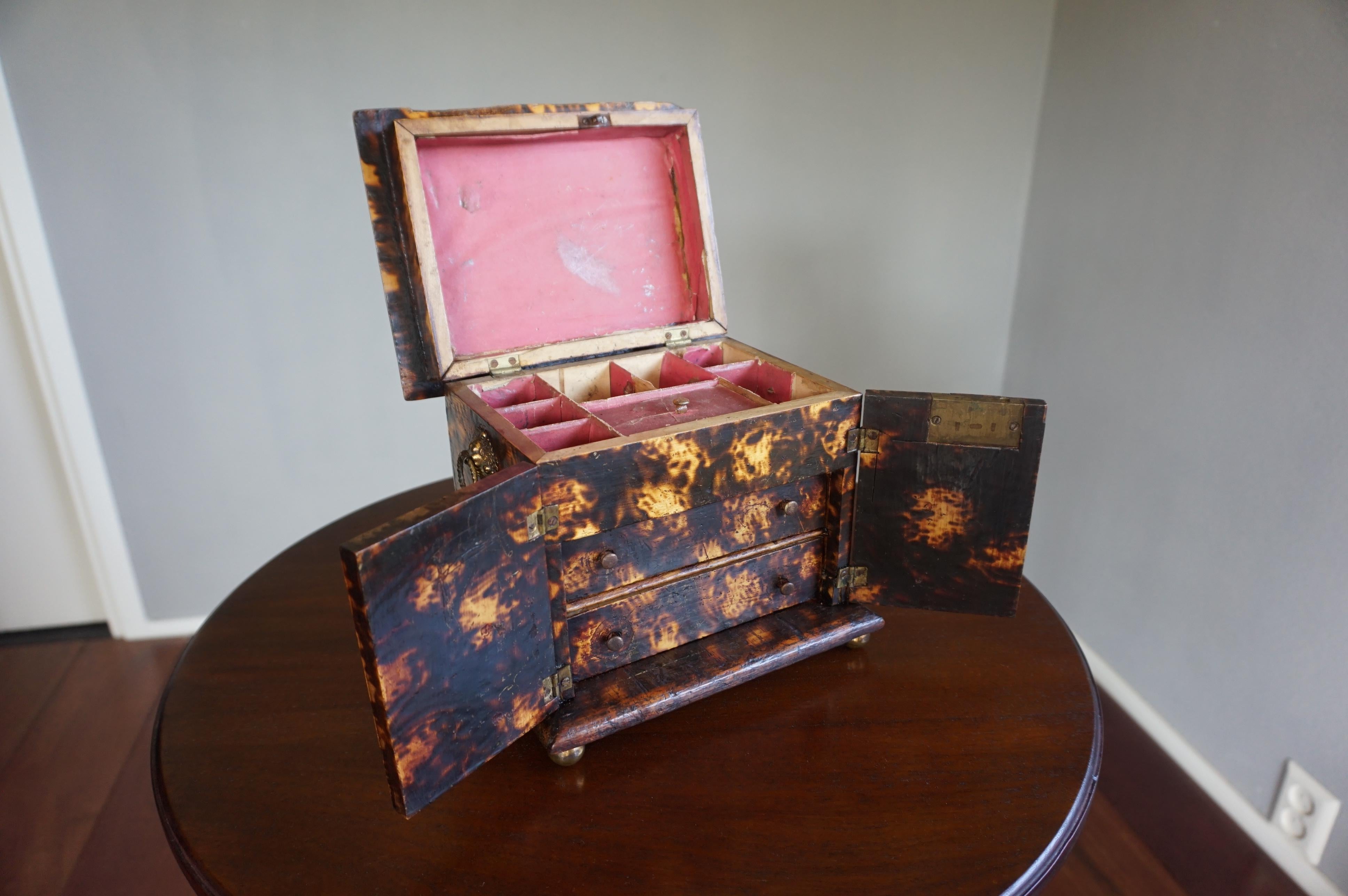 Rare Mid-19th Century Faux Tortoise Shell Jewelry Box & Various Other Purposes  2