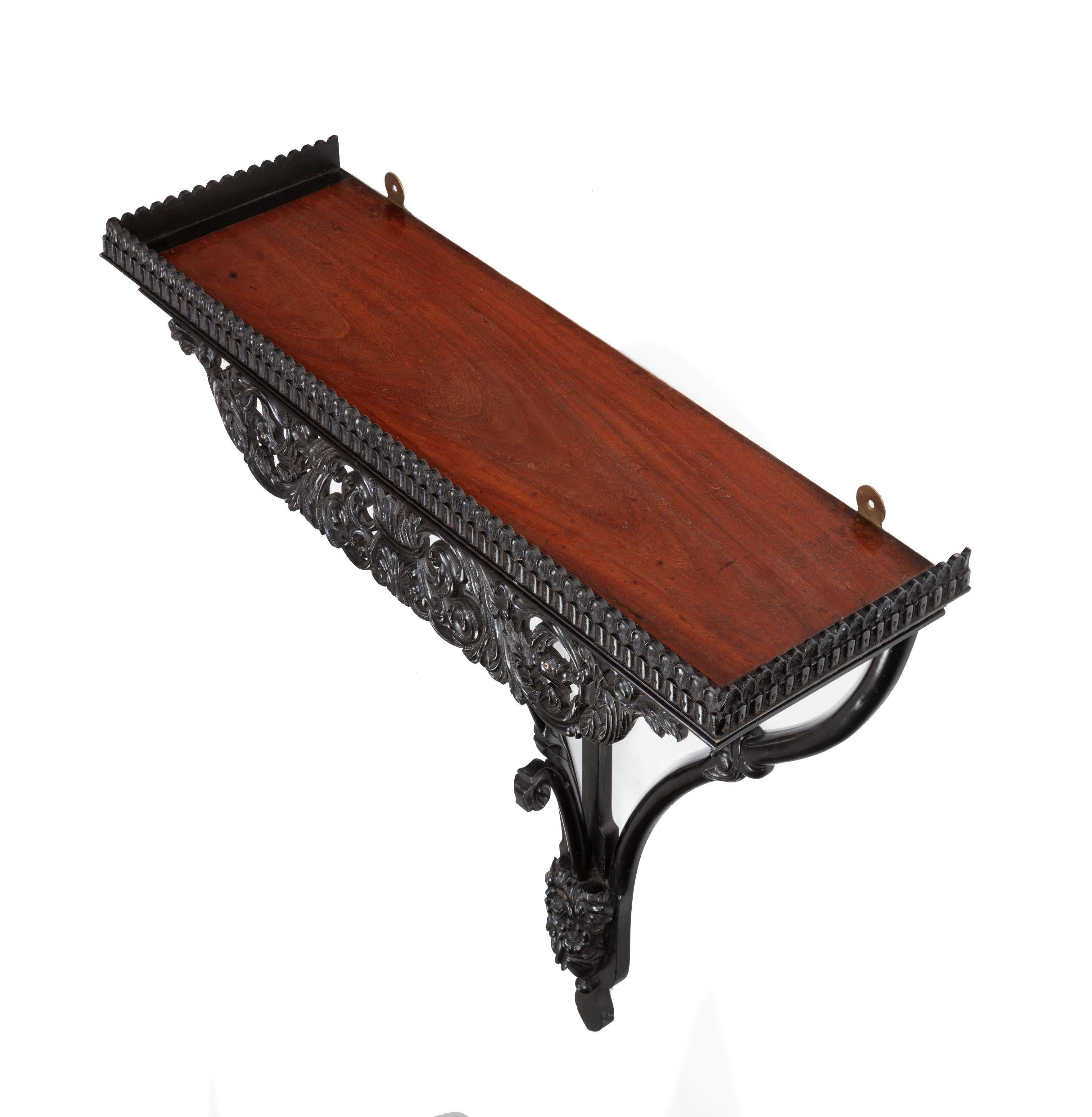 Hand-Carved Rare Mid-19th Century Finely Carved Ceylonese Solid Ebony & Padouk Wall Bracket