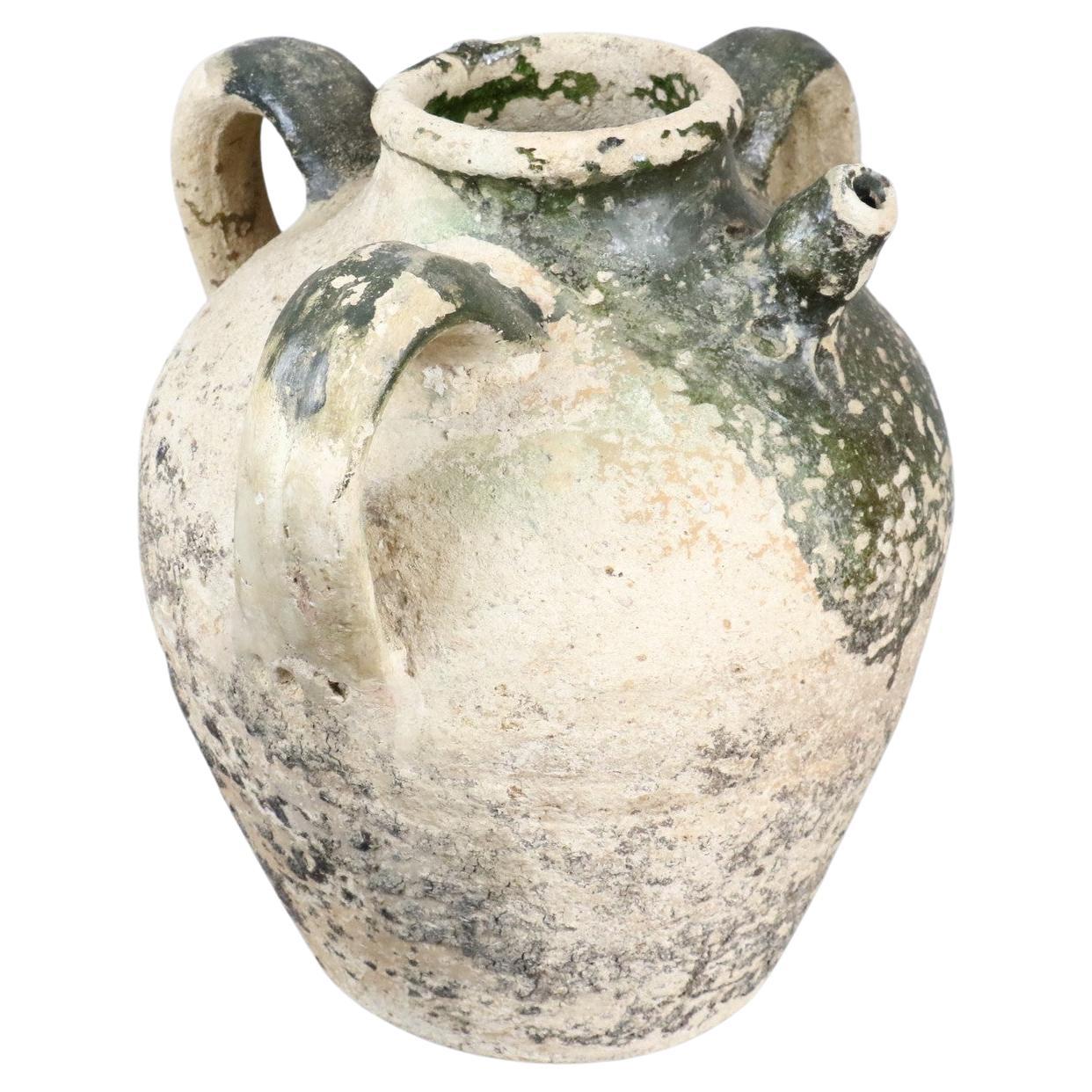 Rare Mid-19th Century French Terracotta Cruche, Orjol, Jar with Three Handles