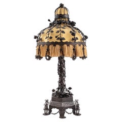 Rare Mid-20th Century Bronze Iron Rose Motif Table Lamp