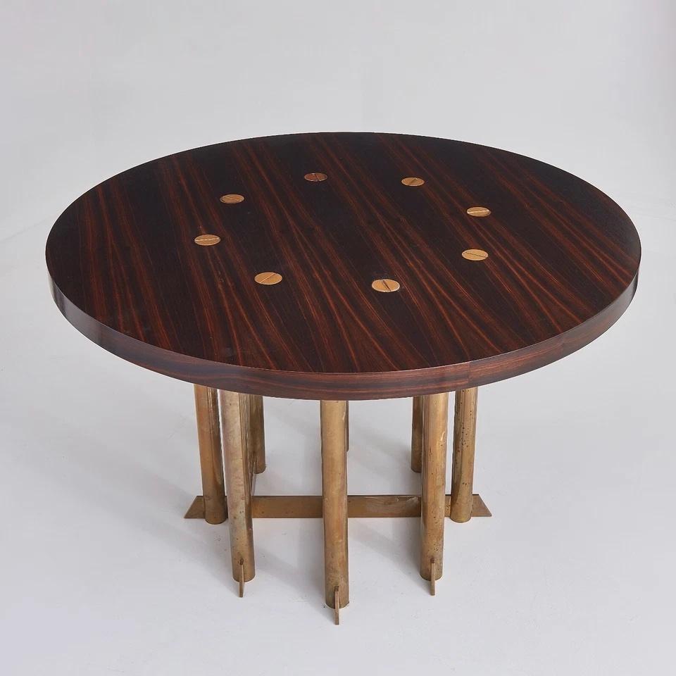 Mid-Century Modern Rare Mid 20th Century Jacaranda Round Dining Table On Brass Base For Sale