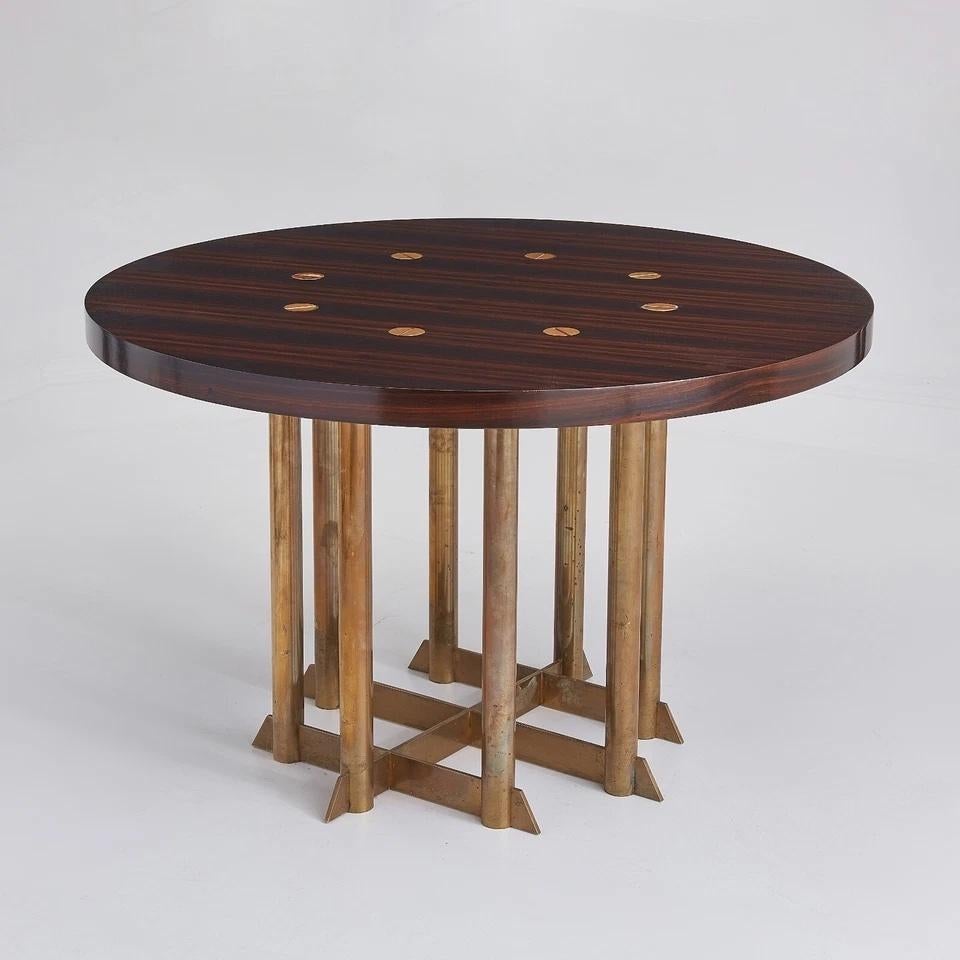Rare Mid 20th Century Jacaranda Round Dining Table On Brass Base For Sale 3
