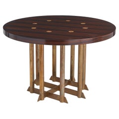 Rare Mid 20th Century Jacaranda Round Dining Table On Brass Base