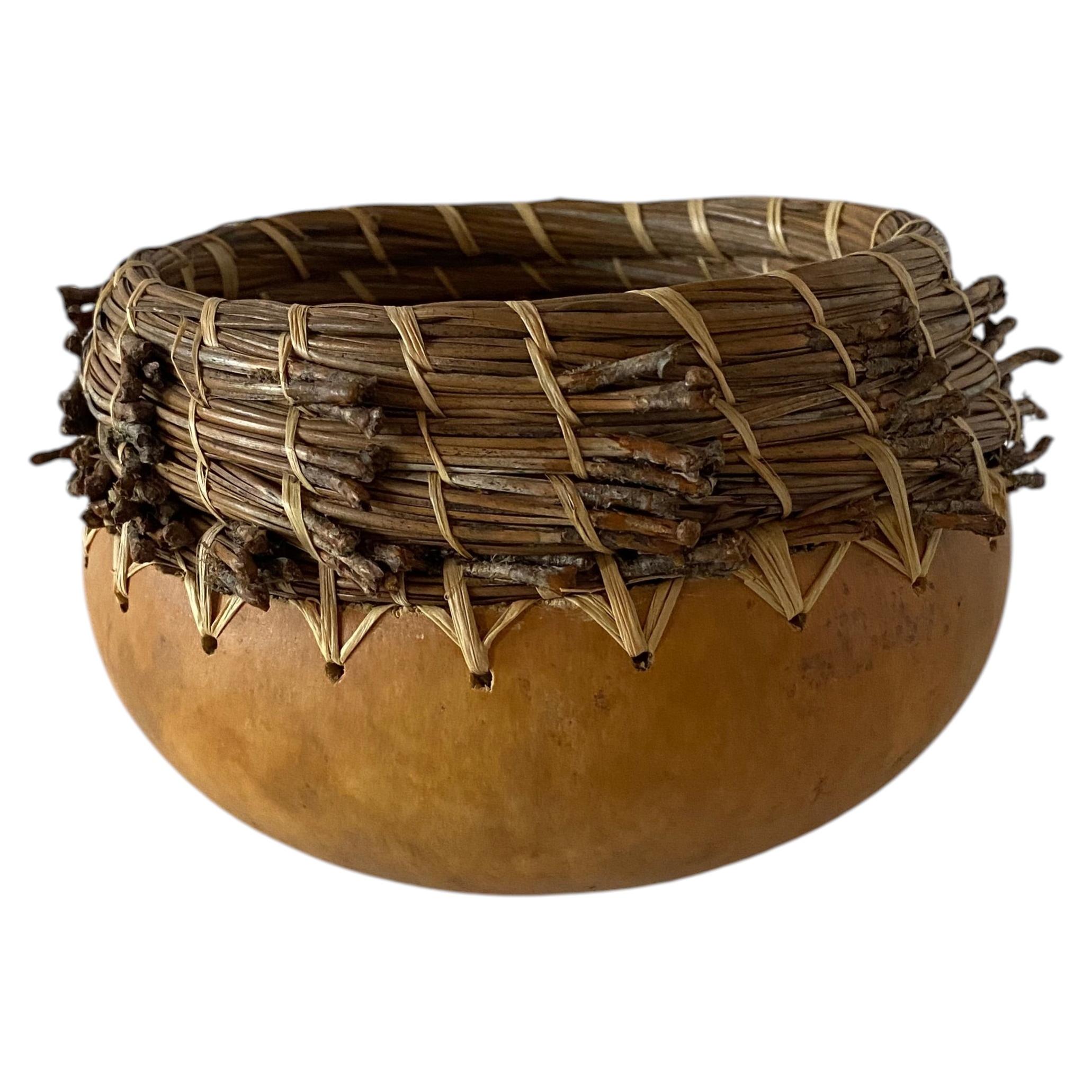 Rare Mid 20th Century Native American Pine Needle Gourd Basket