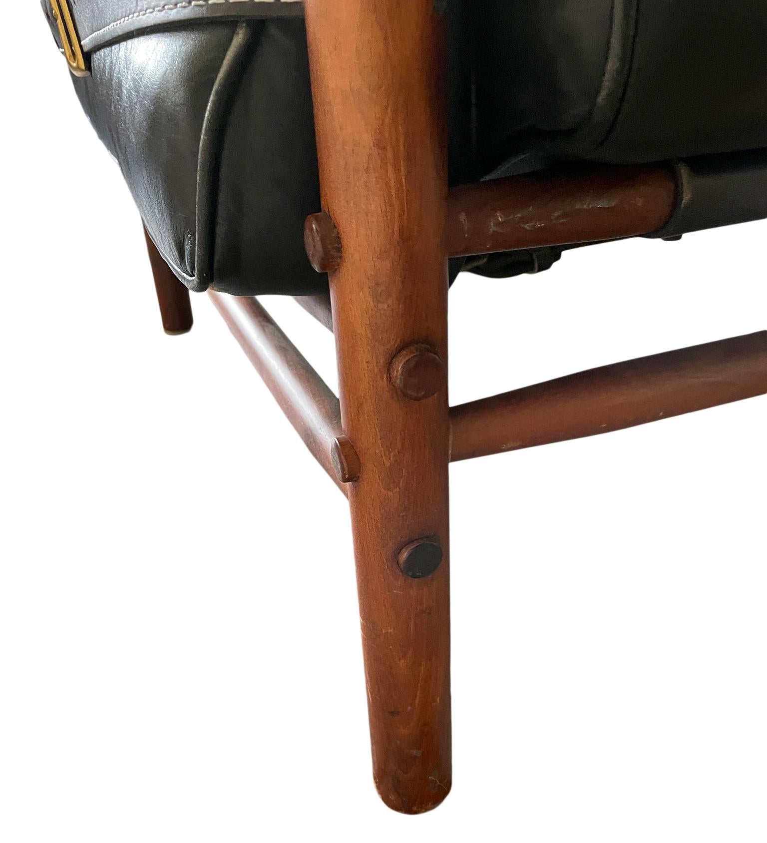 Rare Mid Century Arne Norell Swedish Black Leather Sling Safari Kontiki Sofa For Sale 1