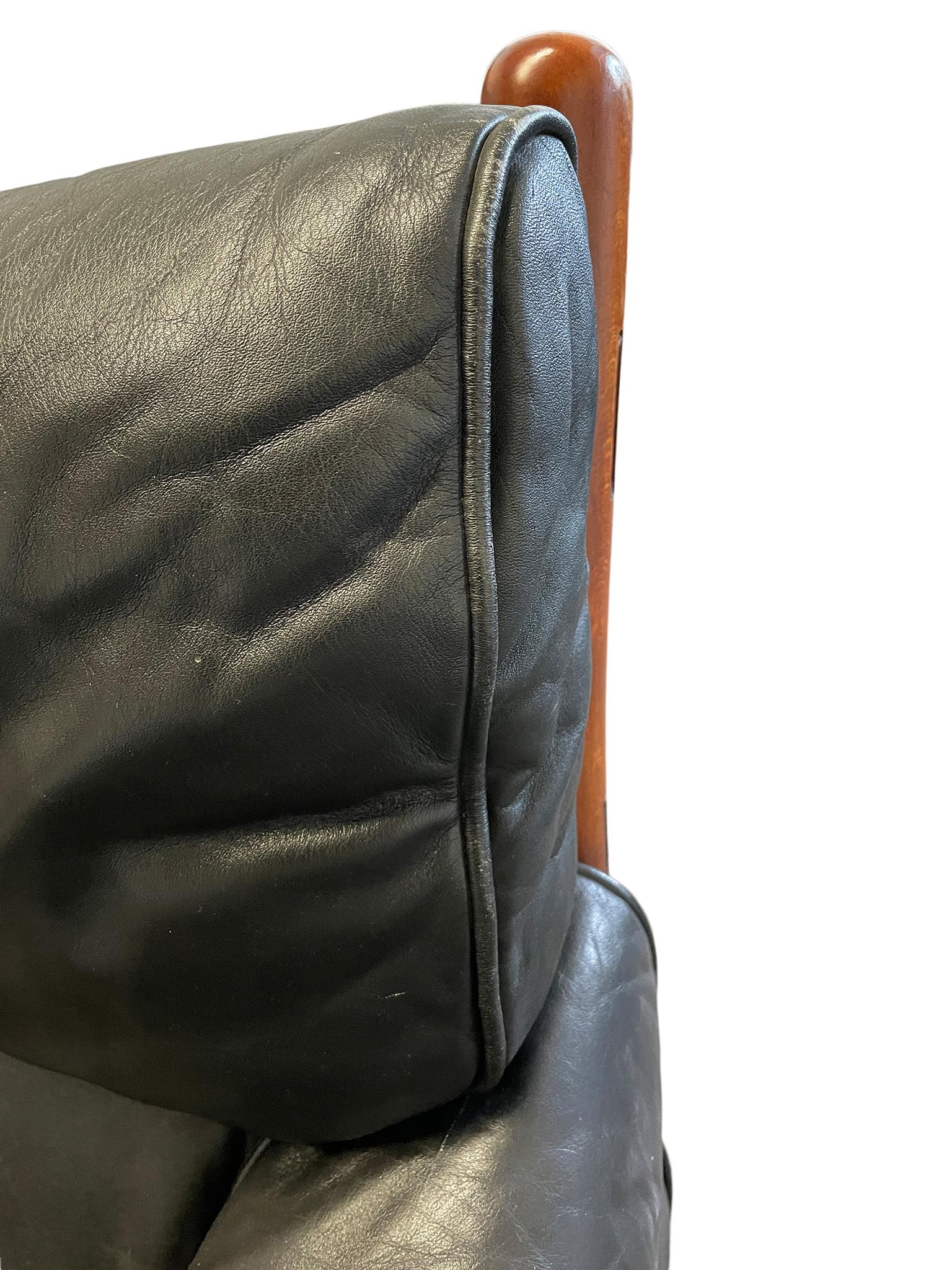 Rare Mid Century Arne Norell Swedish Black Leather Sling Safari Kontiki Sofa For Sale 2
