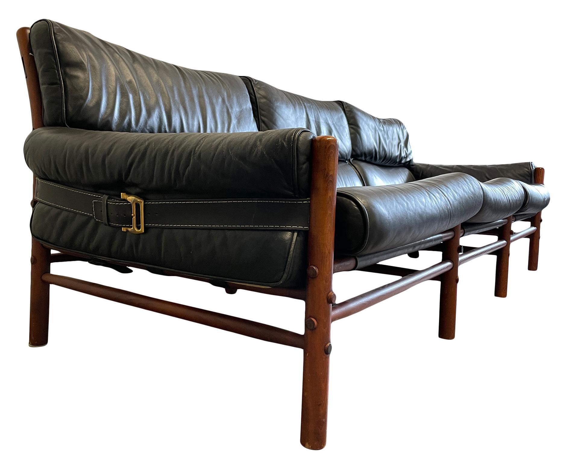 Mid-Century Modern Rare Mid Century Arne Norell Swedish Black Leather Sling Safari Kontiki Sofa For Sale