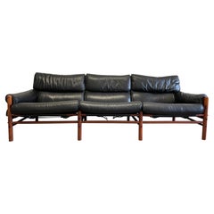 Rare Mid Century Arne Norell Swedish Black Leather Sling Safari Kontiki Sofa