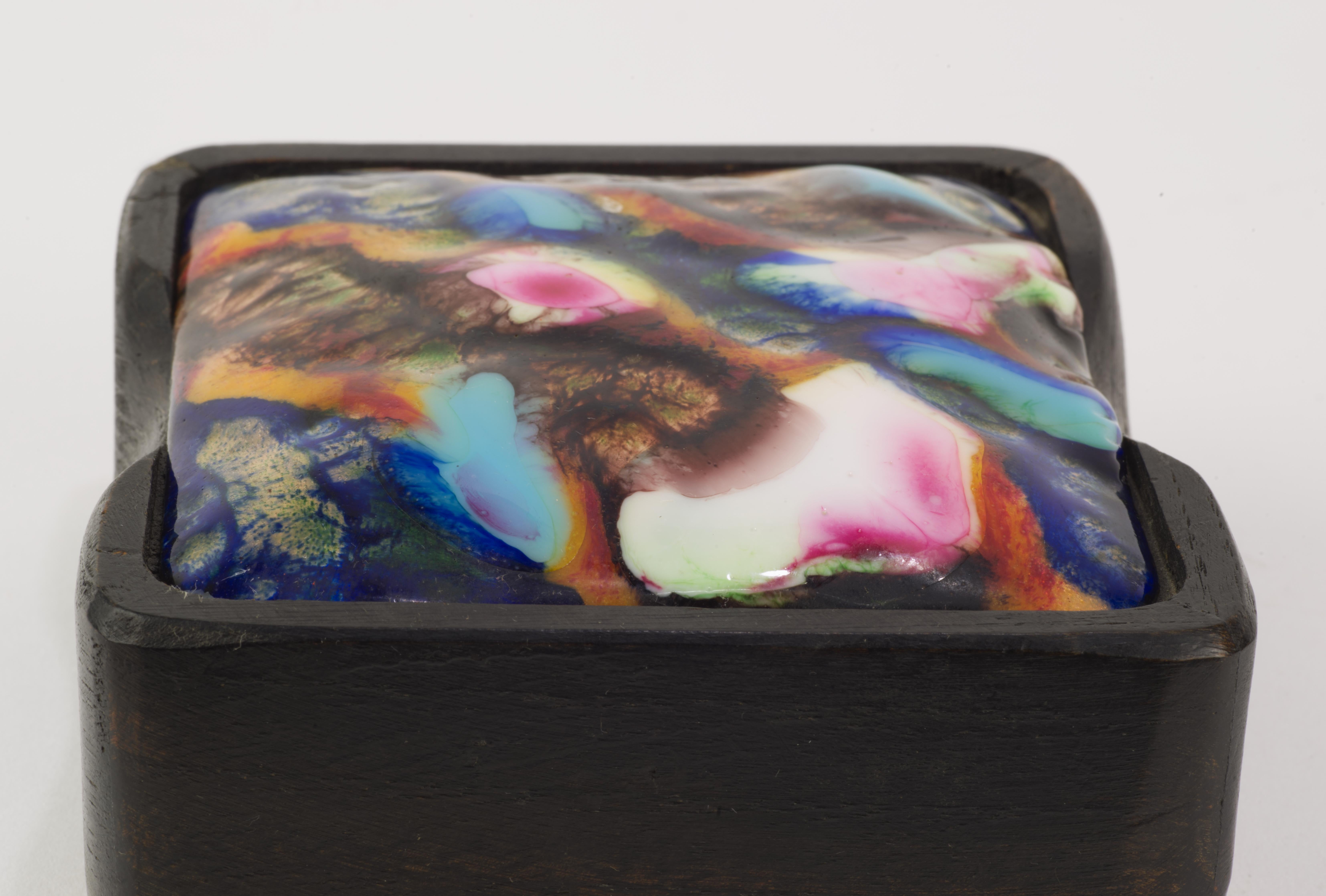 Rare Mid-Century Artisan Copper Enamel Box and Lid by Capo Esmaltes 3