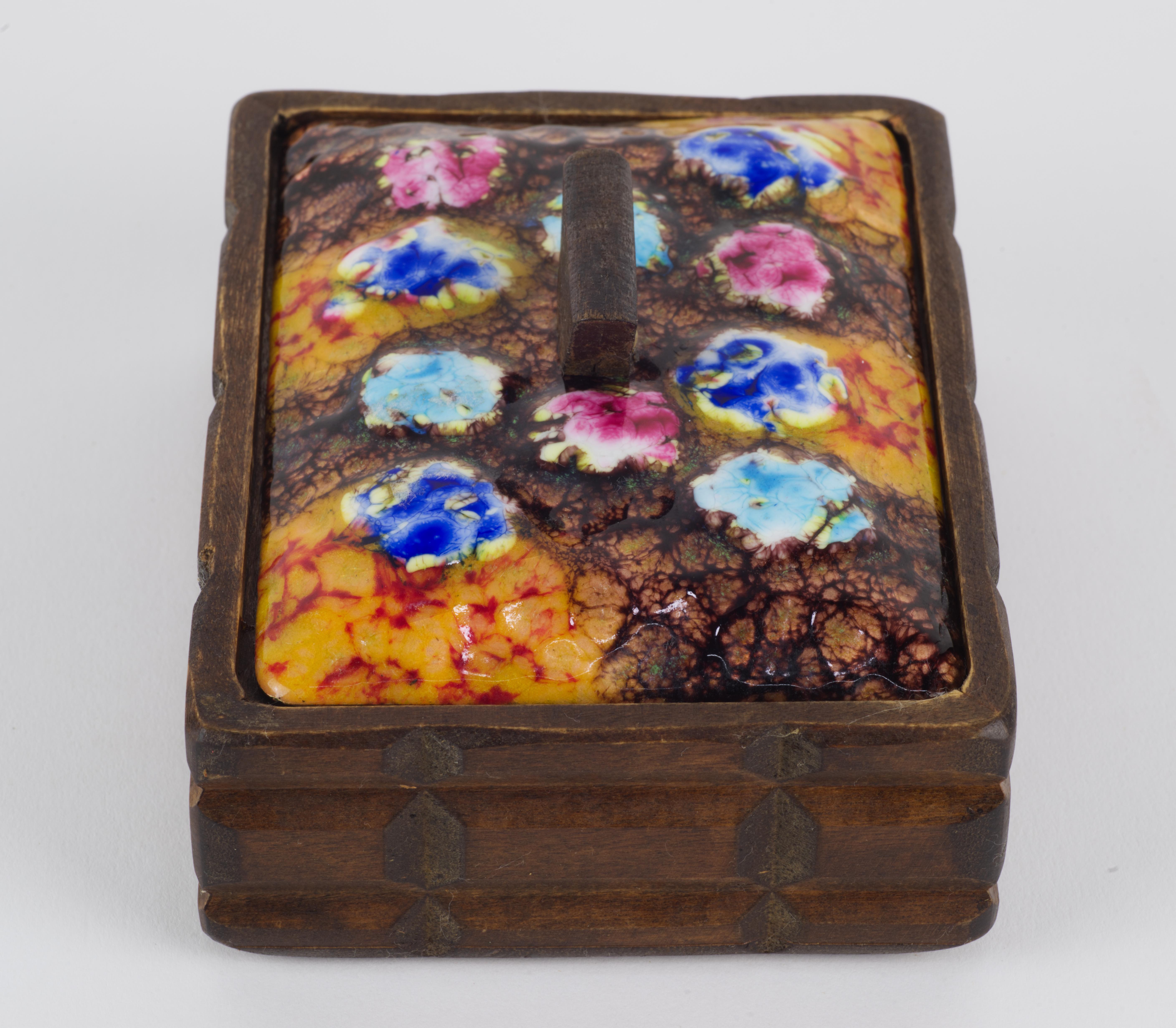 Mid-Century Modern Rare Mid-Century Artisan Copper Enamel Box and Lid by Capo Esmaltes For Sale