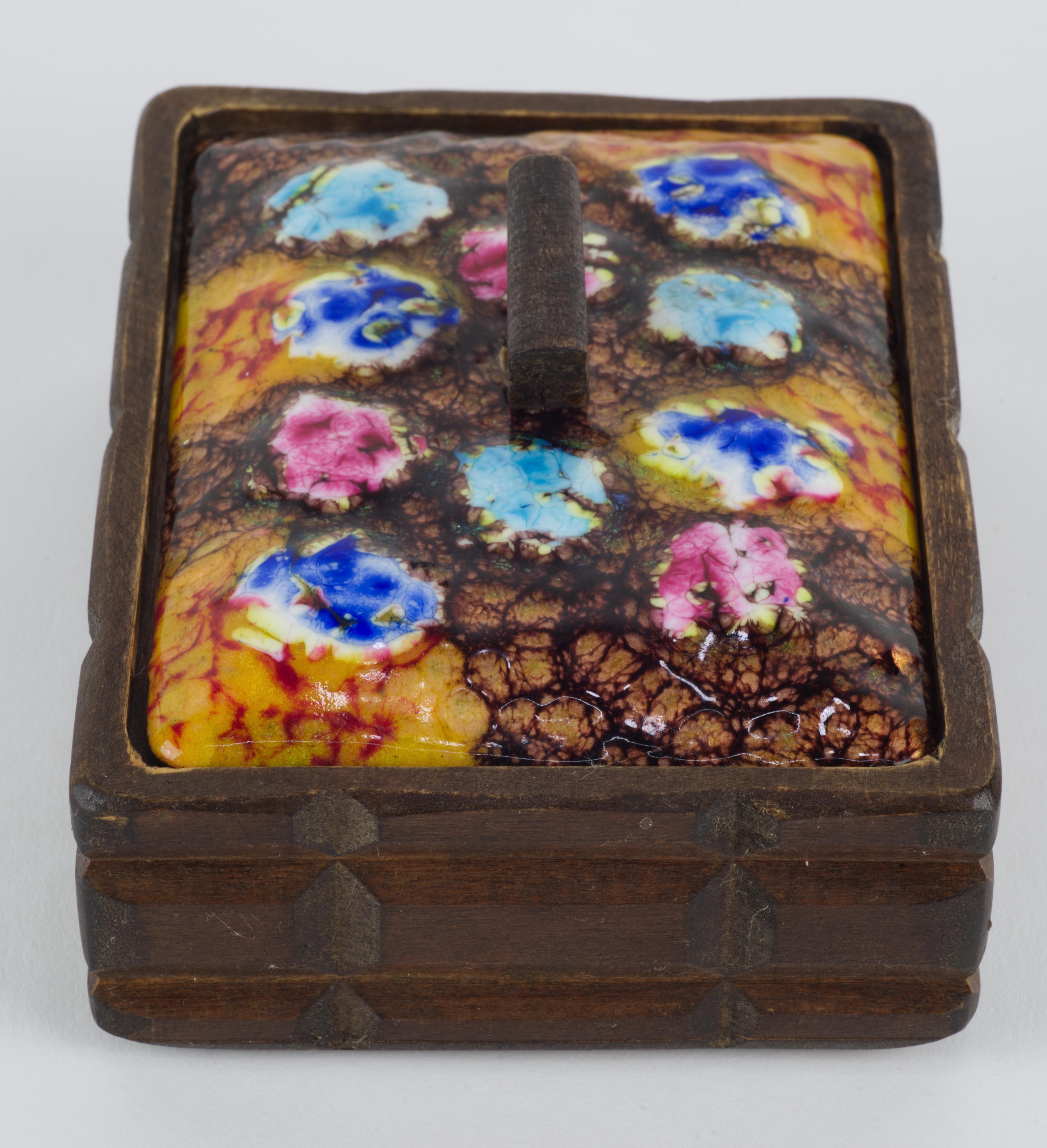 Spanish Rare Mid-Century Artisan Copper Enamel Box and Lid by Capo Esmaltes For Sale