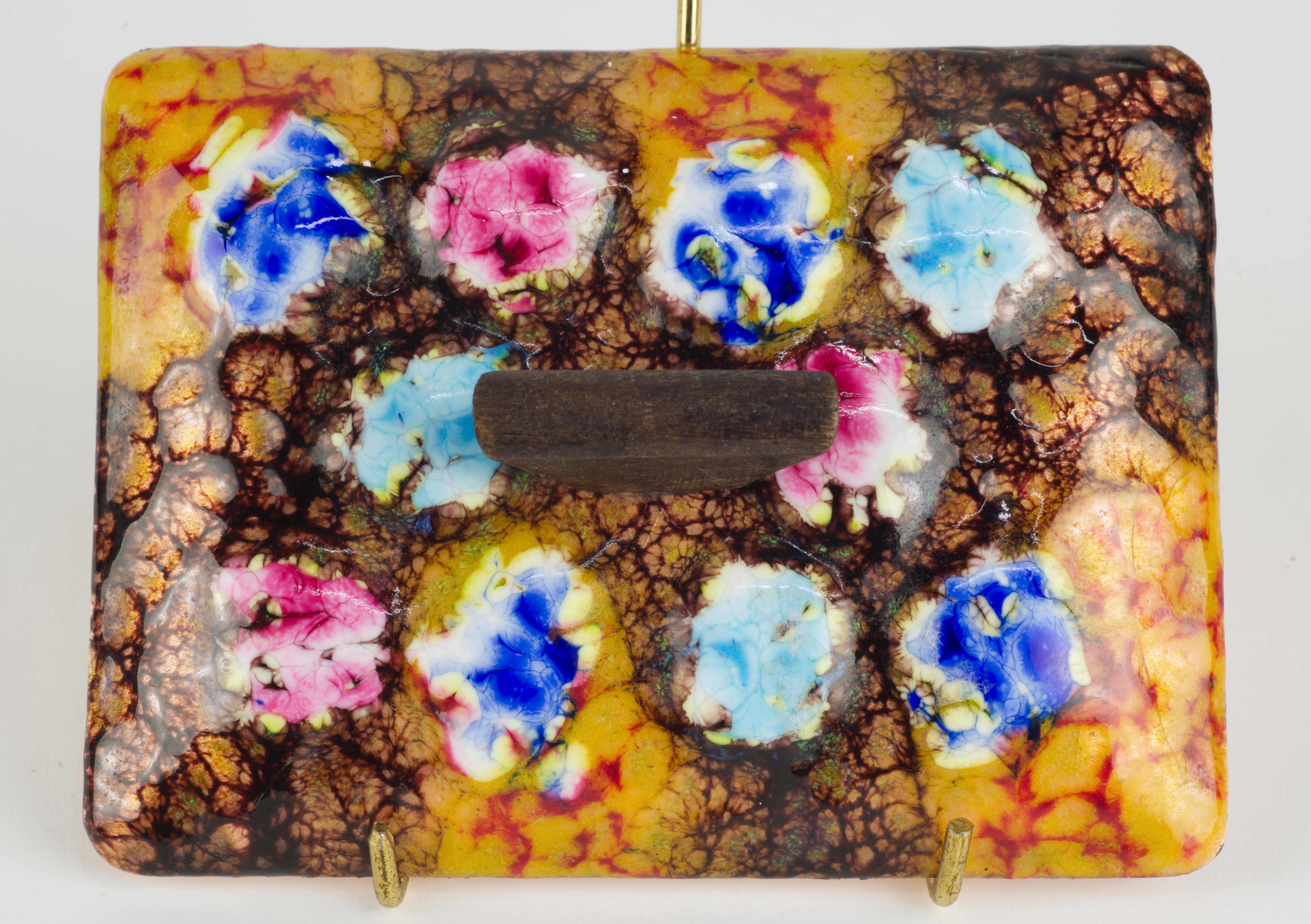 Rare Mid-Century Artisan Copper Enamel Box and Lid by Capo Esmaltes For Sale 1