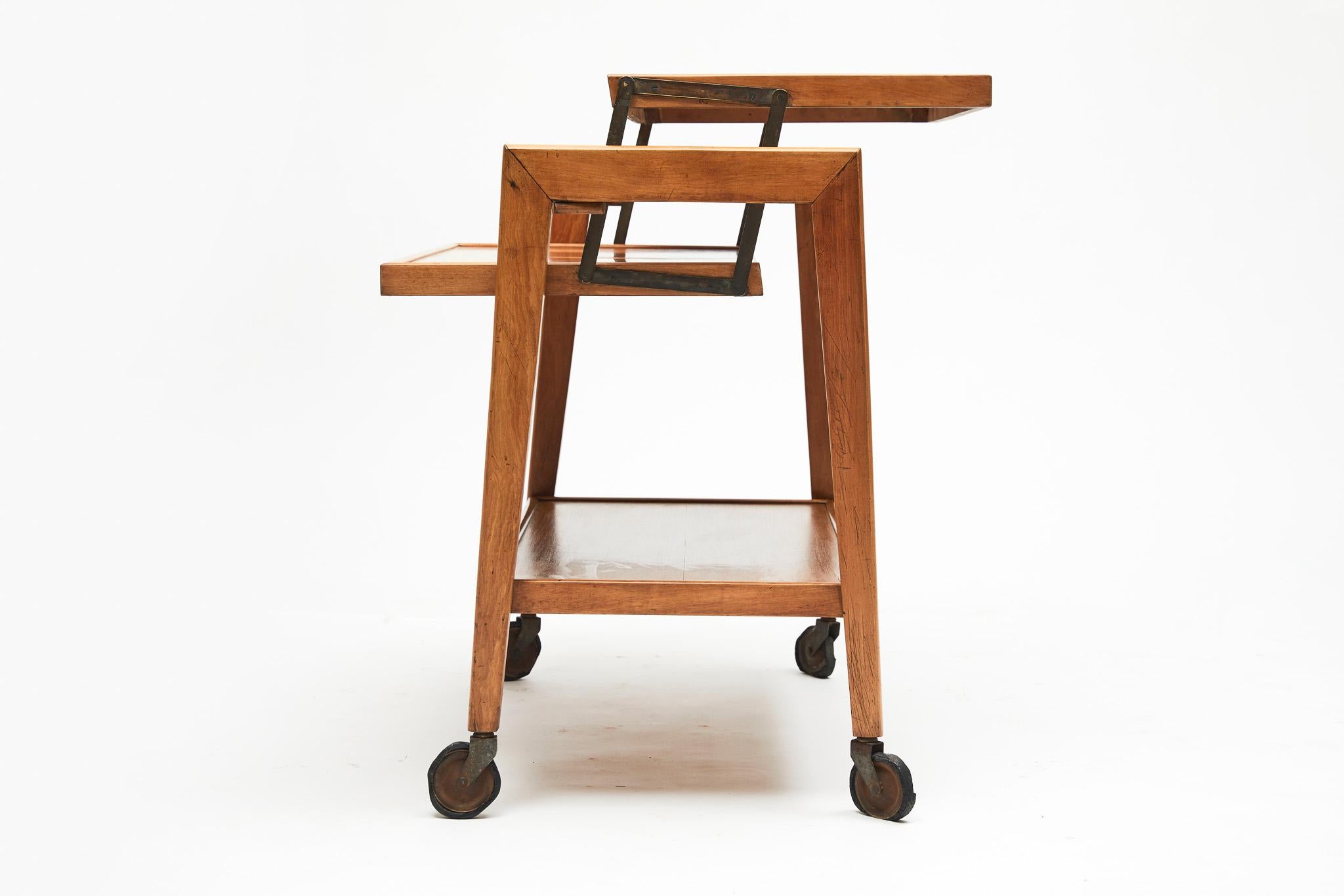 Hand-Painted Midcentury Modern Bar Cart in Hardwood & Brass by Ming Moveis, Brazil, 1950's