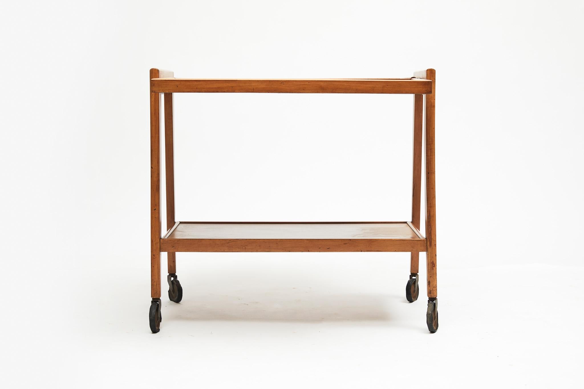 20th Century Midcentury Modern Bar Cart in Hardwood & Brass by Ming Moveis, Brazil, 1950's