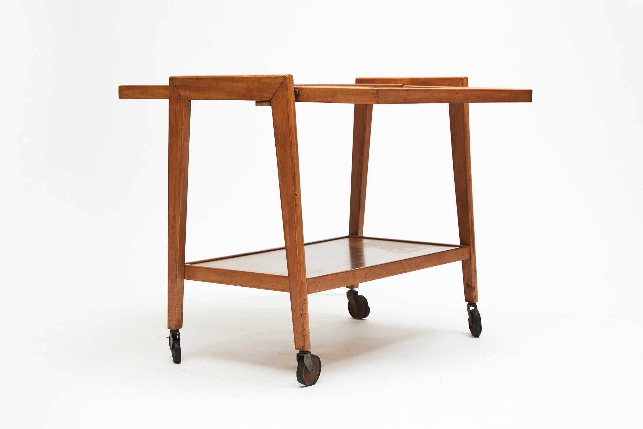 Steel Midcentury Modern Bar Cart in Hardwood & Brass by Ming Moveis, Brazil, 1950's