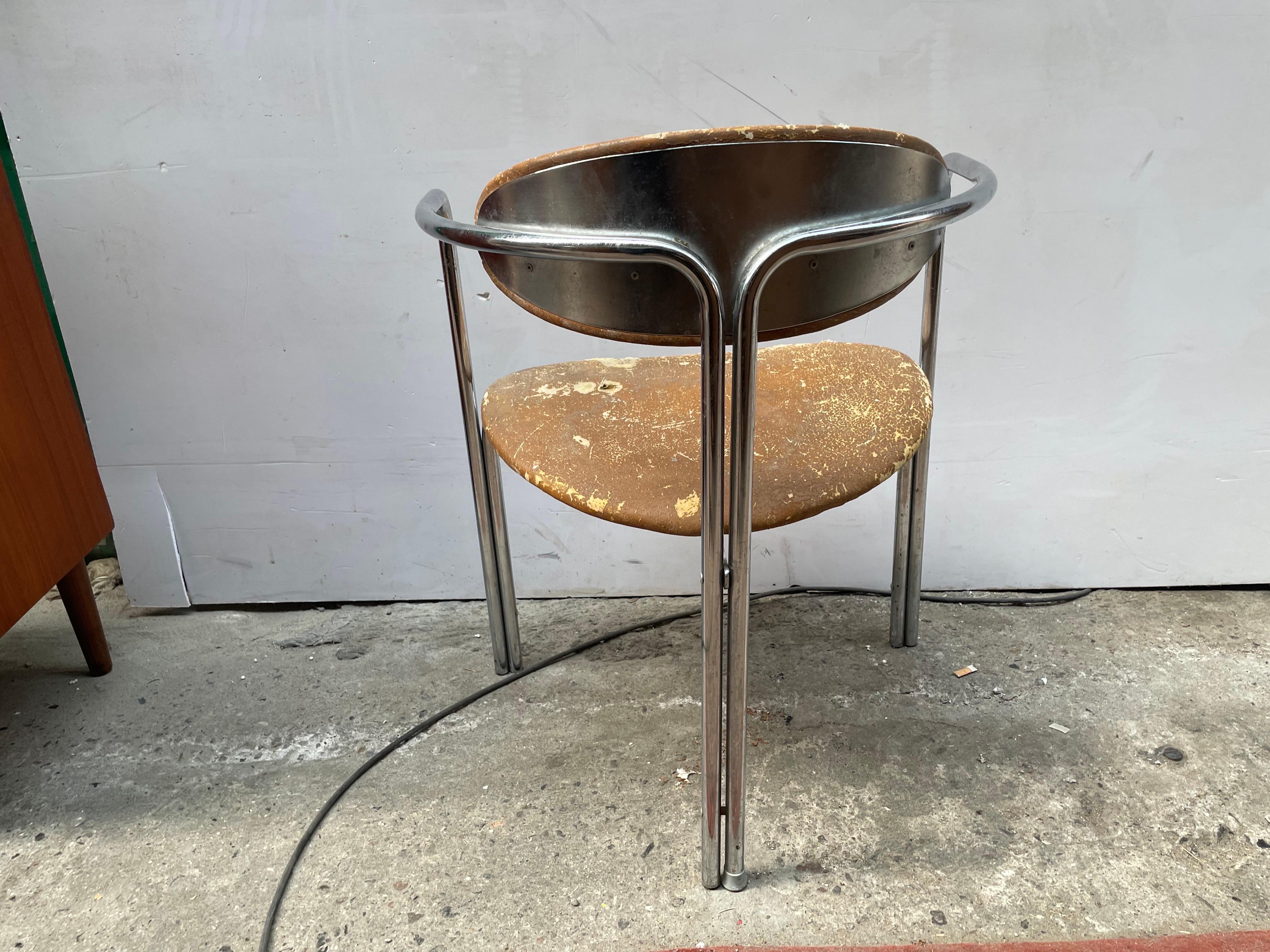 Danish Rare mid century Bauhaus chrome chair in original vintage condition, 1970´s For Sale