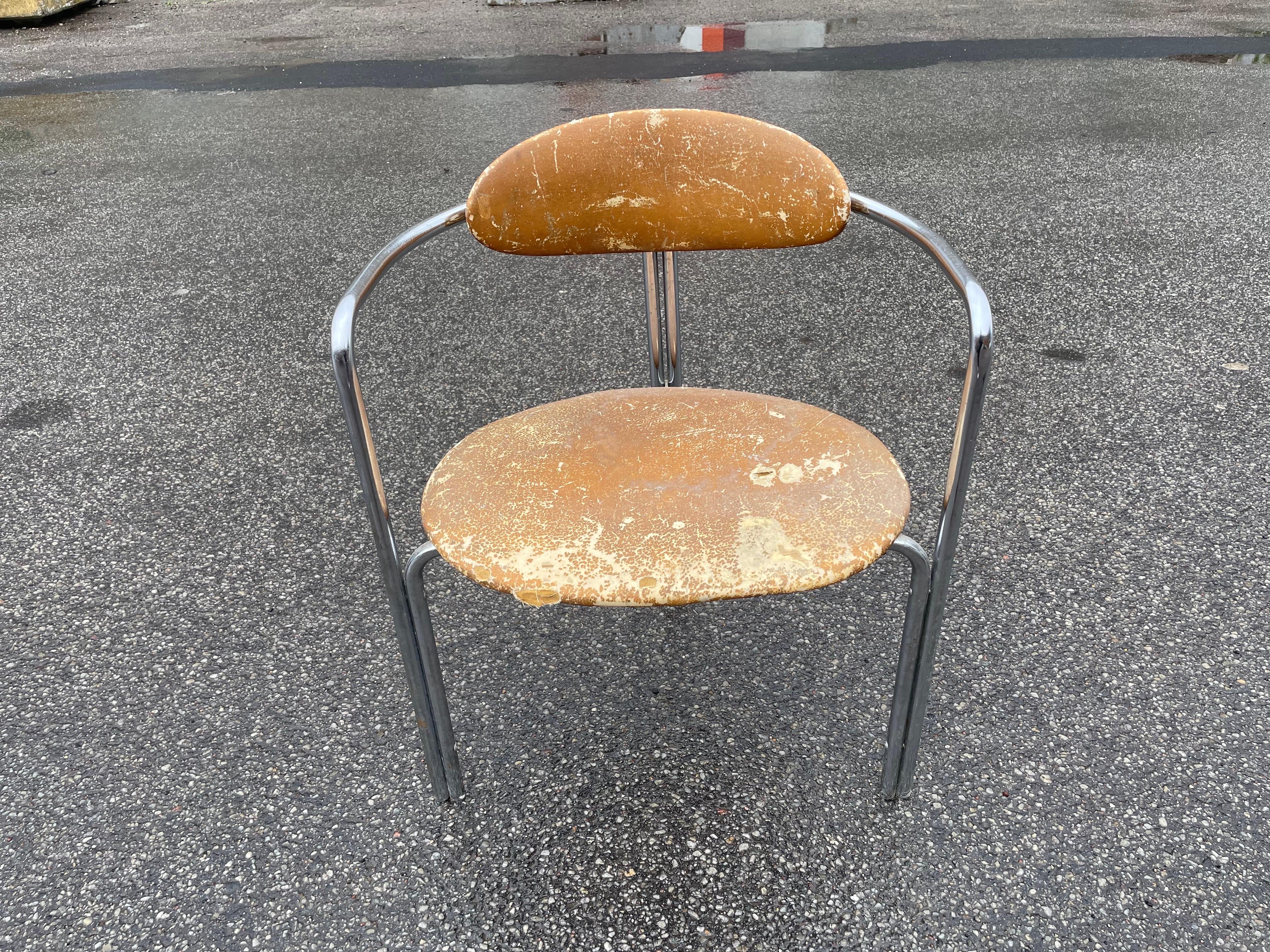 Rare mid century Bauhaus chrome chair in original vintage condition, 1970´s For Sale 1