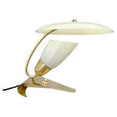Rare Mid-Century Brass and Opaline Glass Table Lamp, Restored