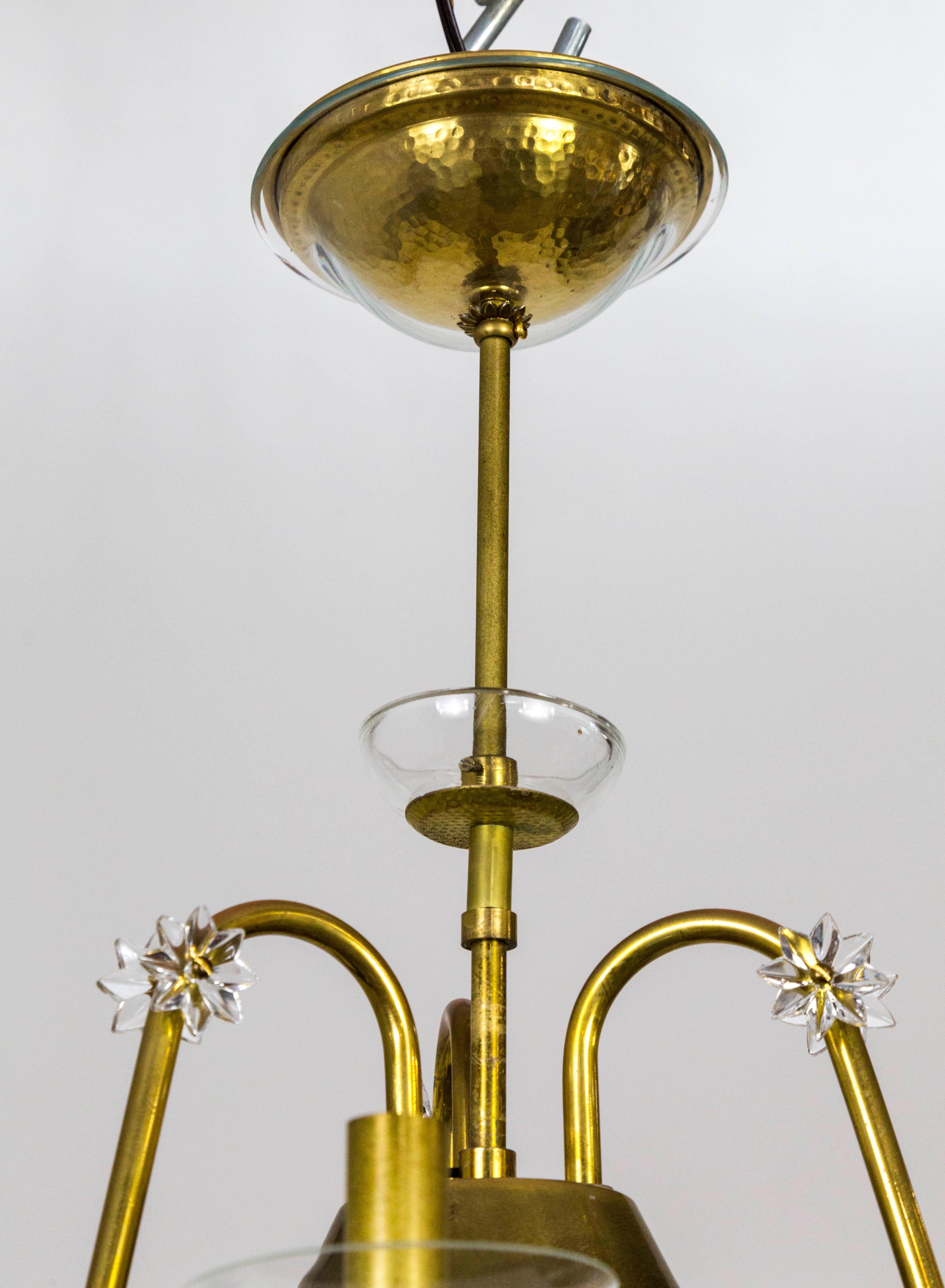 Mid-Century Modern Rare Mid Century Brass & Glass Undulating 6-Arm Chandelier For Sale