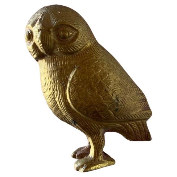 Rare Midcentury Brass Owl of Athena Sculpture For Sale