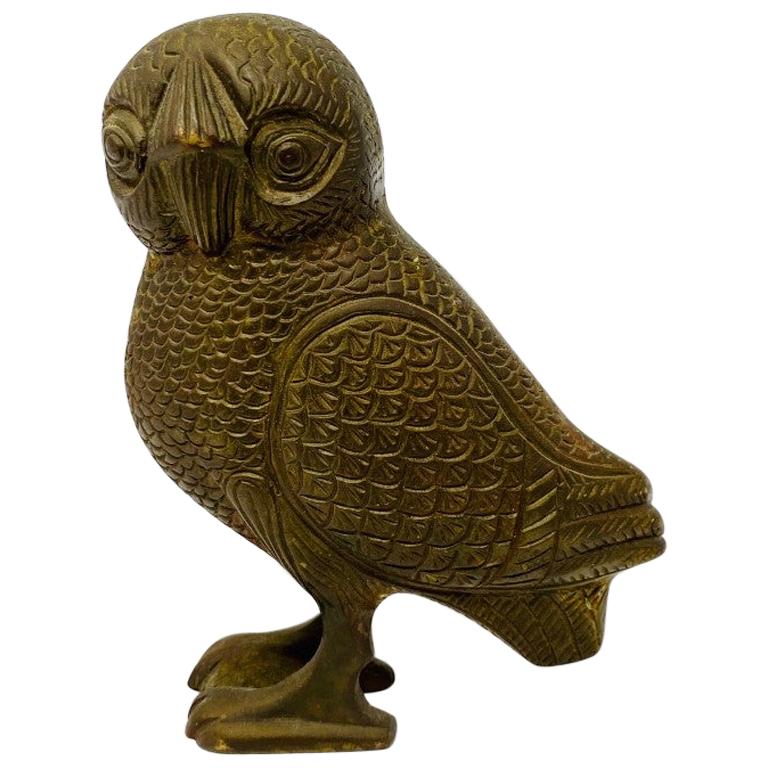 Rare Mid Century Bronze Owl of Athena Sculpture 