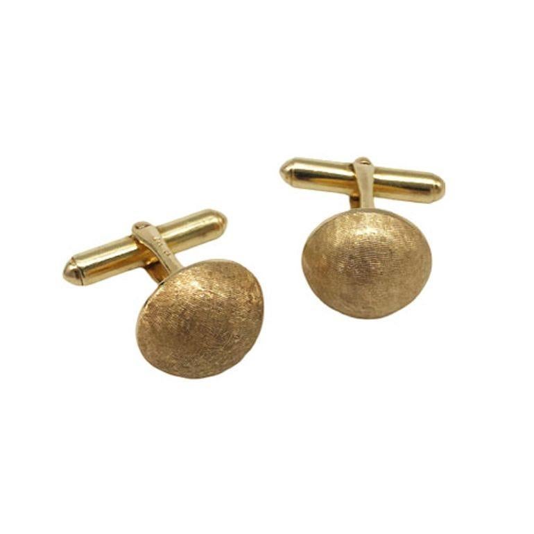 Rare Mid-century Brushed 14K Gold Cufflinks by Cartier In Excellent Condition For Sale In Van Nuys, CA