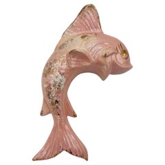 Rare Mid-century California Ceramic Pink & Gold Angel Fish Flower Wall Vase