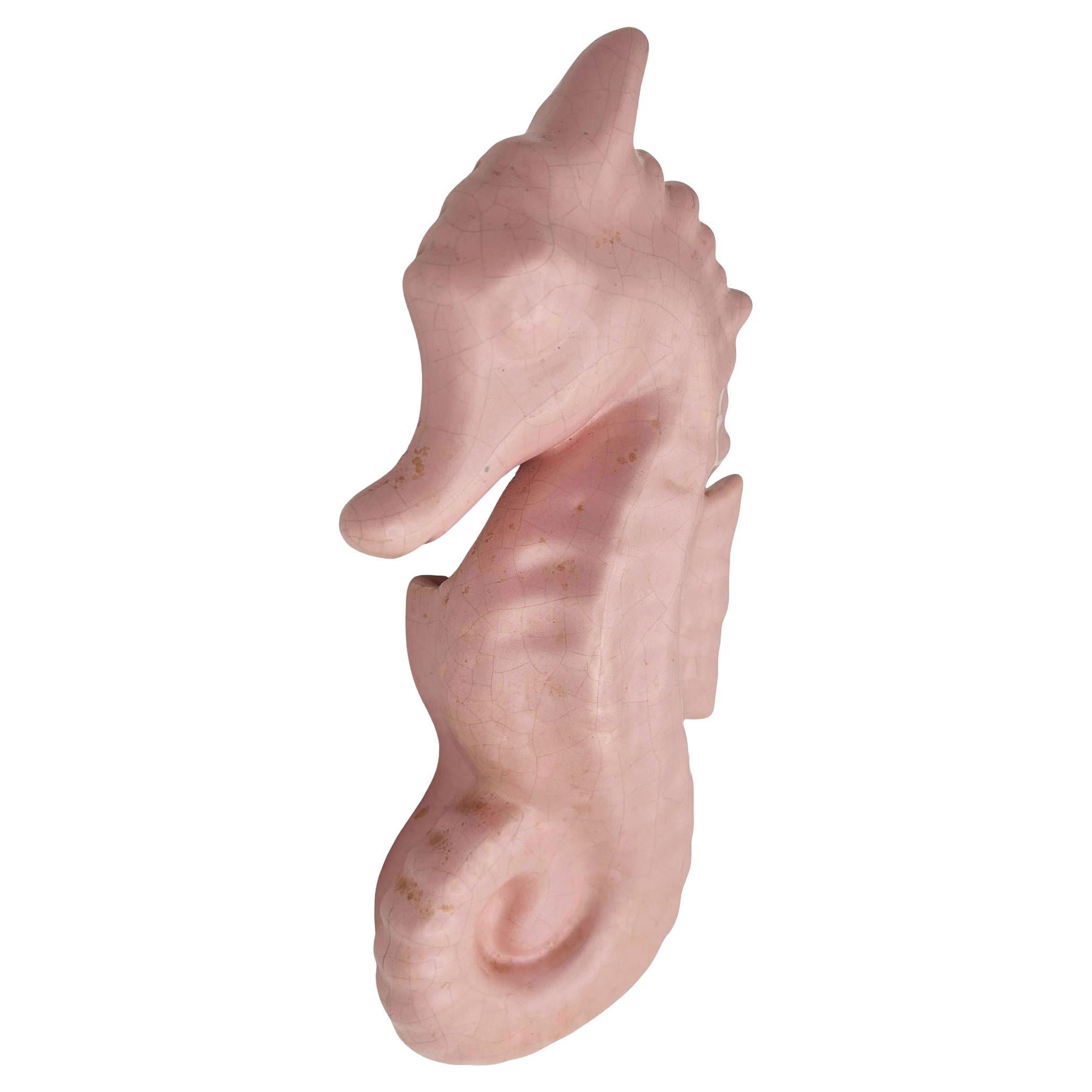 Raro vaso da parete di metà secolo in ceramica della California Pottery con fiori di cavalluccio marino rosa