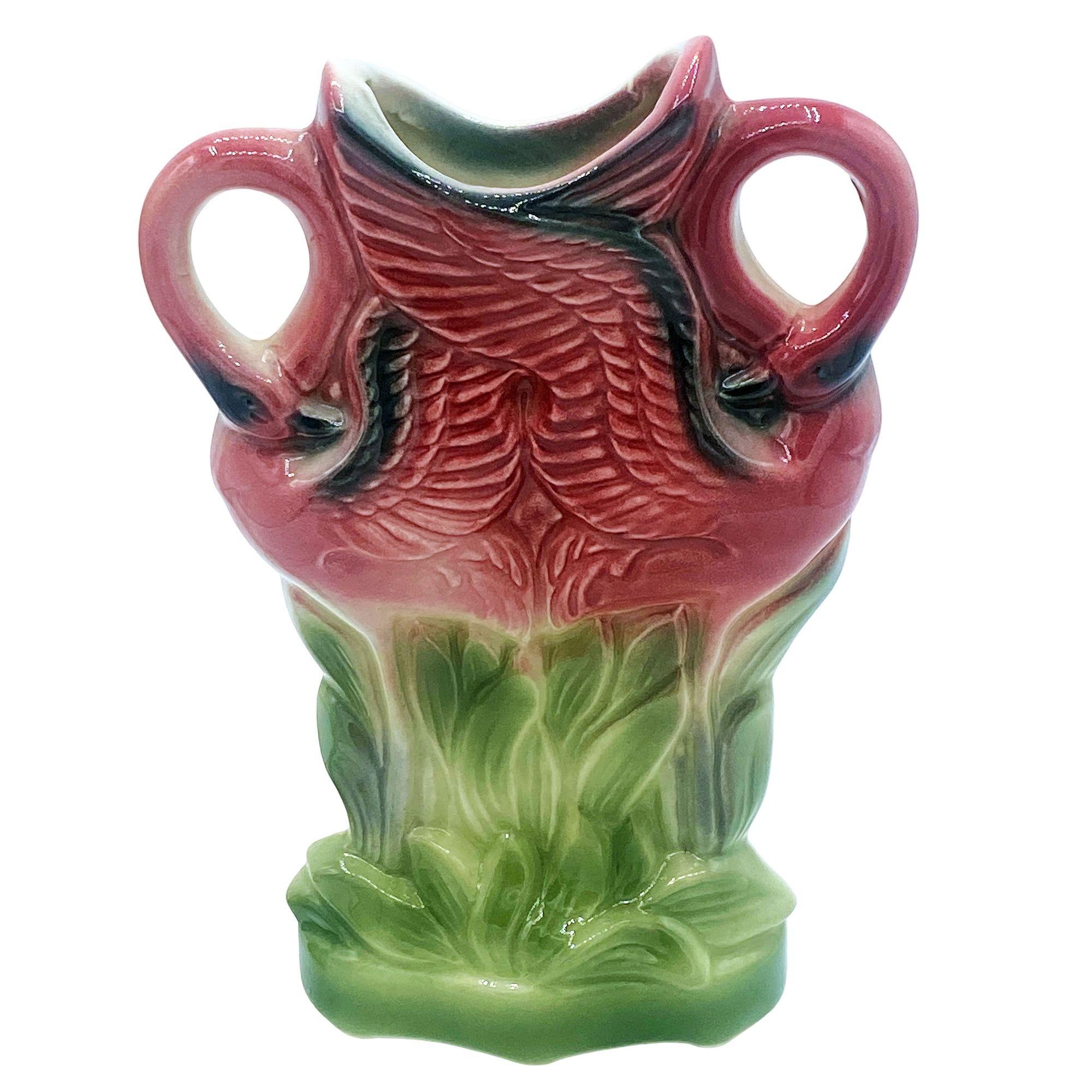 Mid-Century Modern Rare Mid-century Ceramic California Pottery Tropical Flamingo Flower Wall Vase For Sale