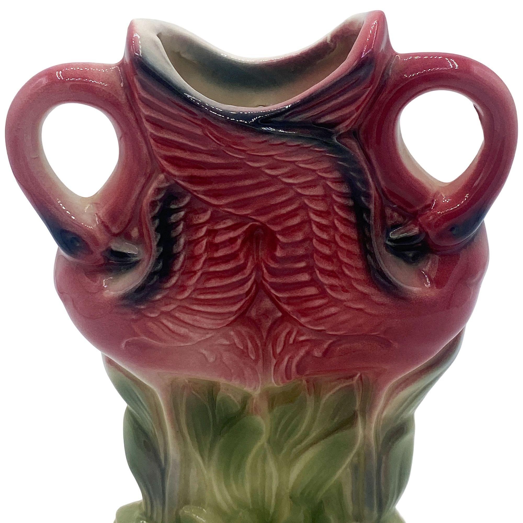 Mid-20th Century Rare Mid-century Ceramic California Pottery Tropical Flamingo Flower Wall Vase For Sale