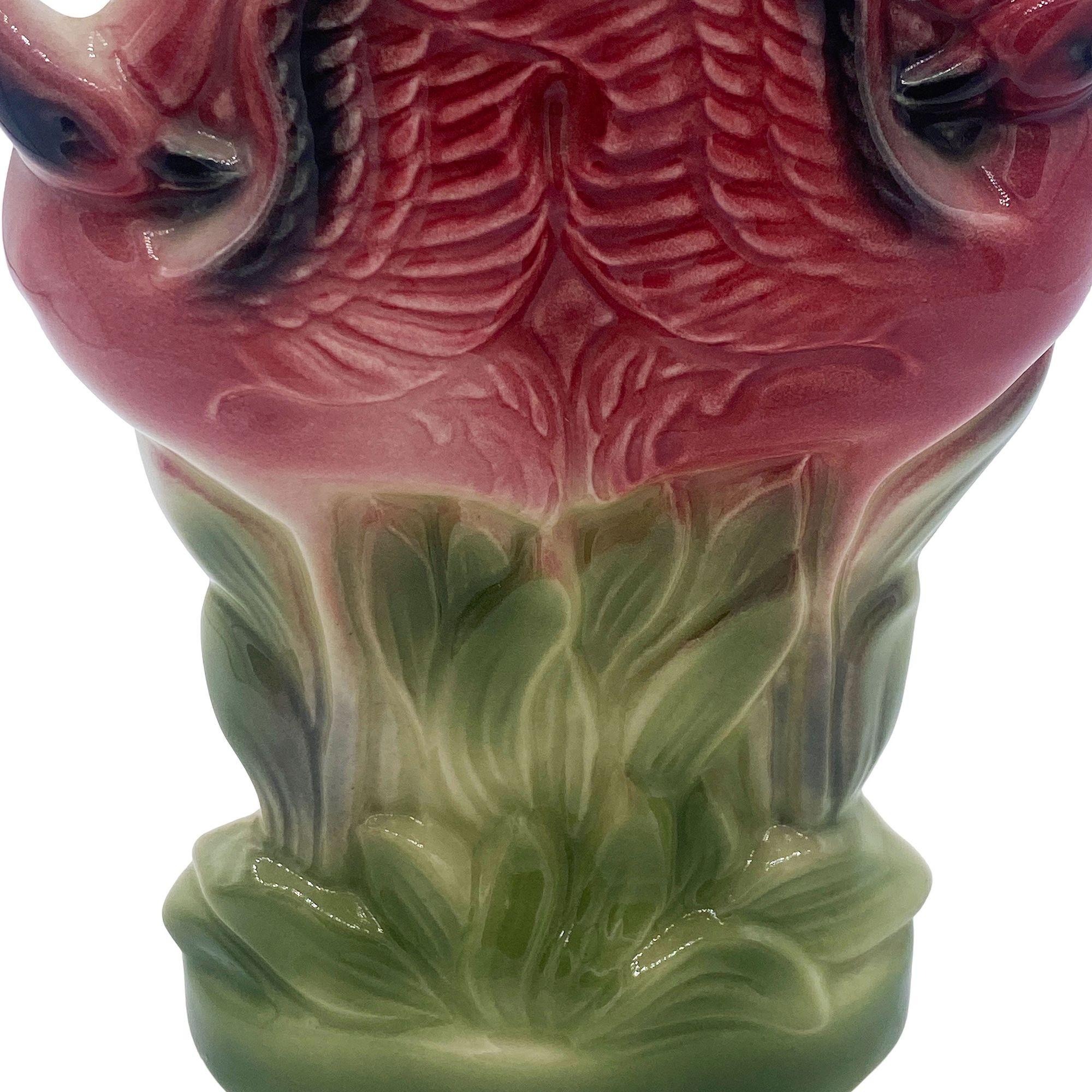 Rare Mid-century Ceramic California Pottery Tropical Flamingo Flower Wall Vase For Sale 1