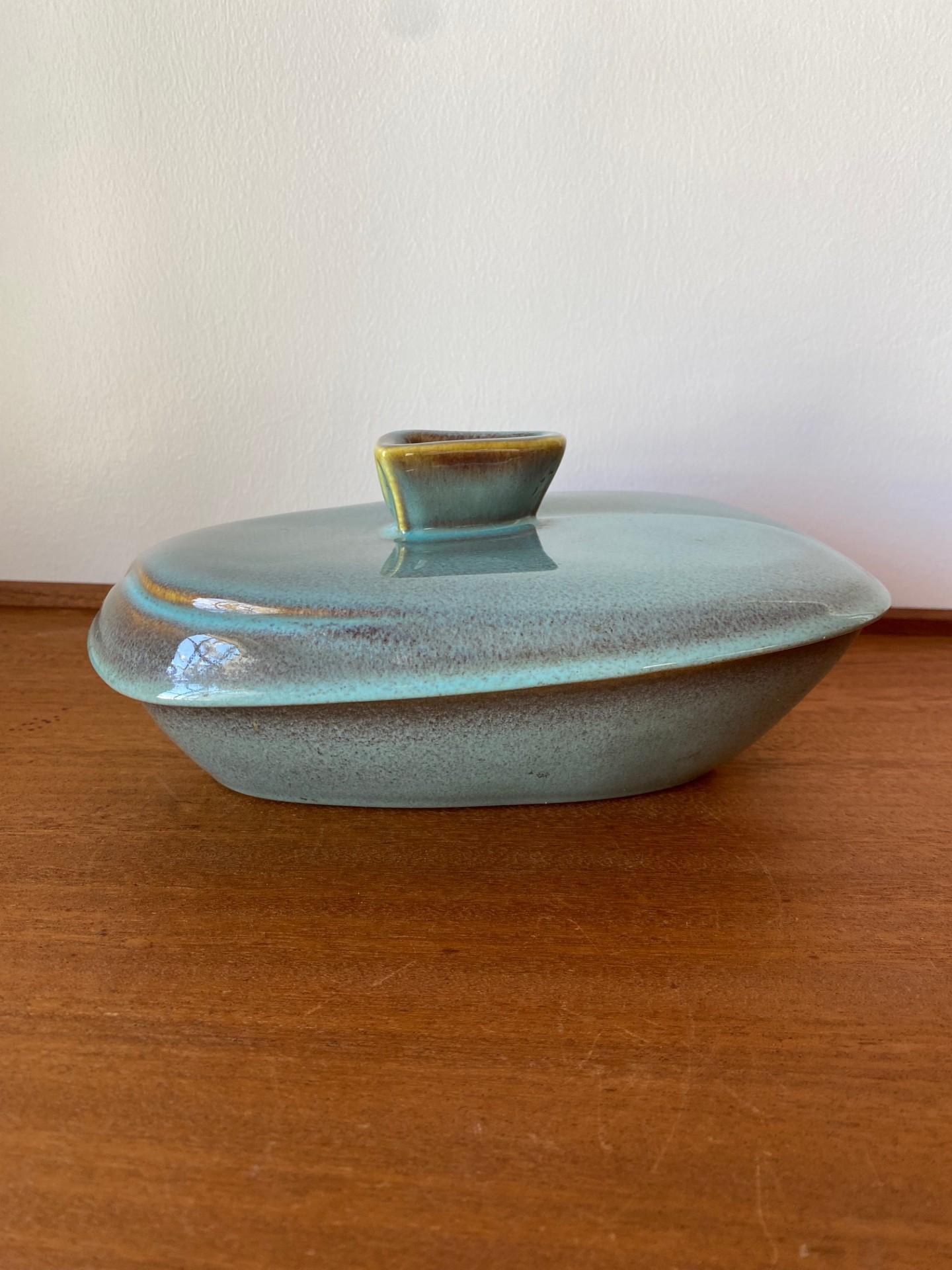 Mid-Century Modern Rare Mid Century Ceramic Glazed Dish with Lid from Japan For Sale