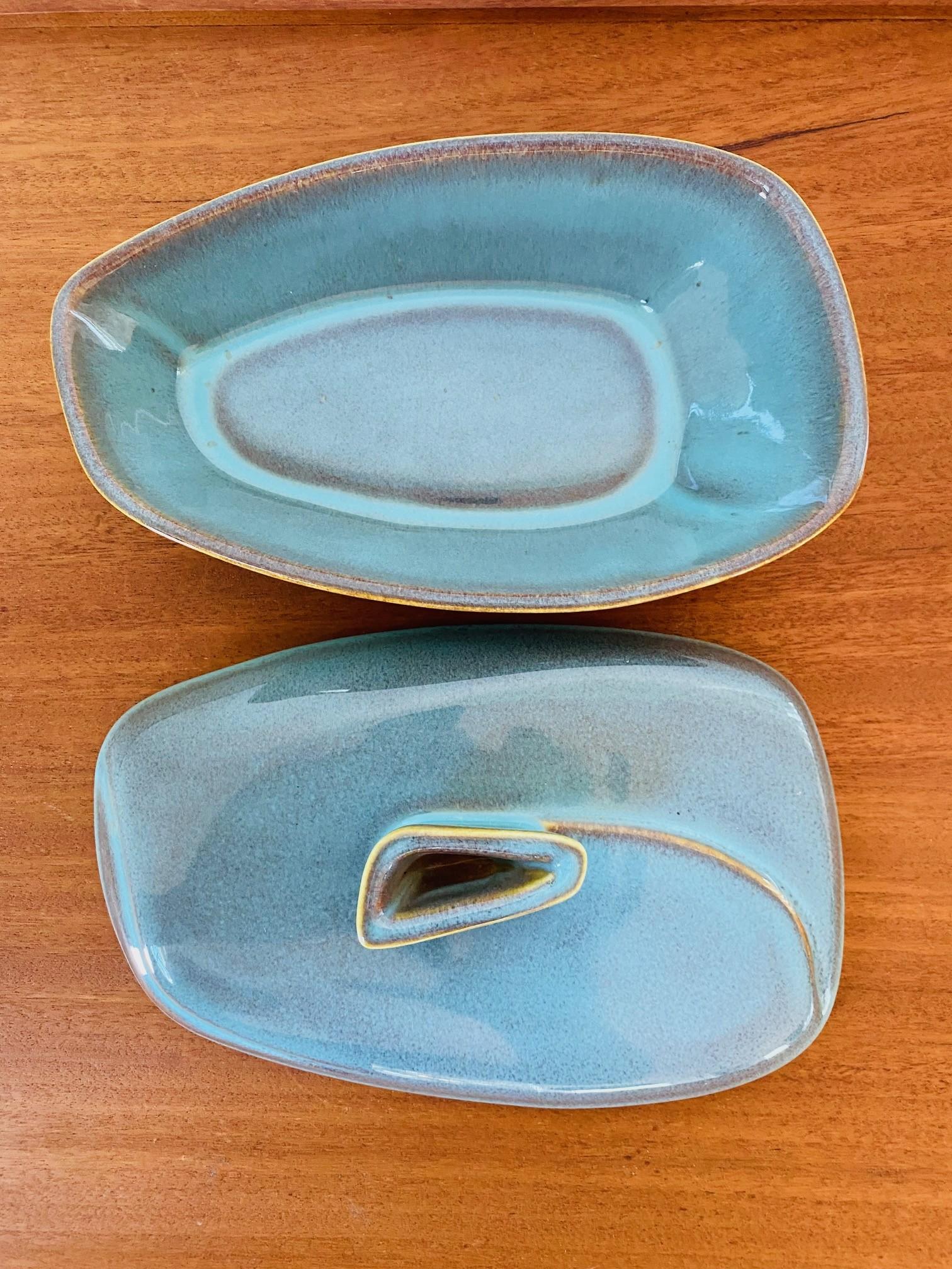 Japanese Rare Mid Century Ceramic Glazed Dish with Lid from Japan For Sale